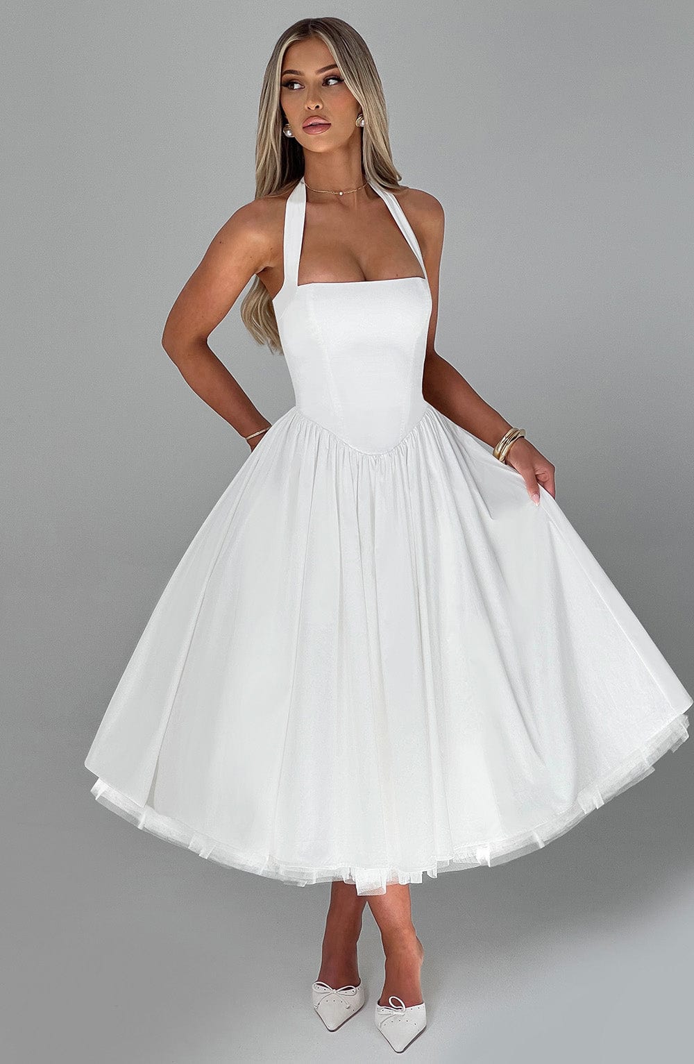 CRESSIDA MIDI DRESS IVORY - ELEGANT A-LINE WEDDING GUEST