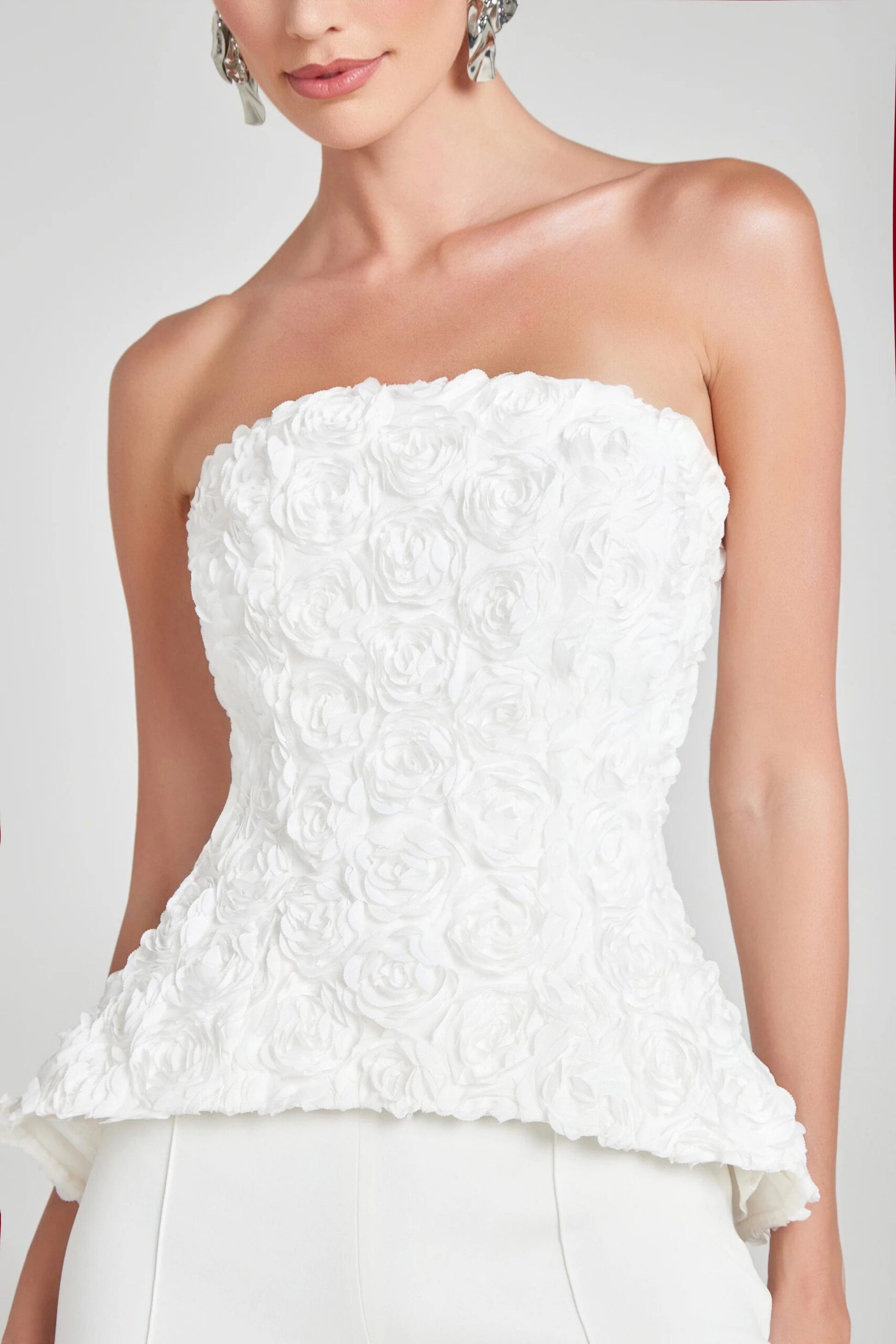 d01df18b-69dc-4b19-a147-f3e87bc4ac53 GEORGIA 3D FLOWER TOP & PANTS SET WHITE WEDDING GUEST