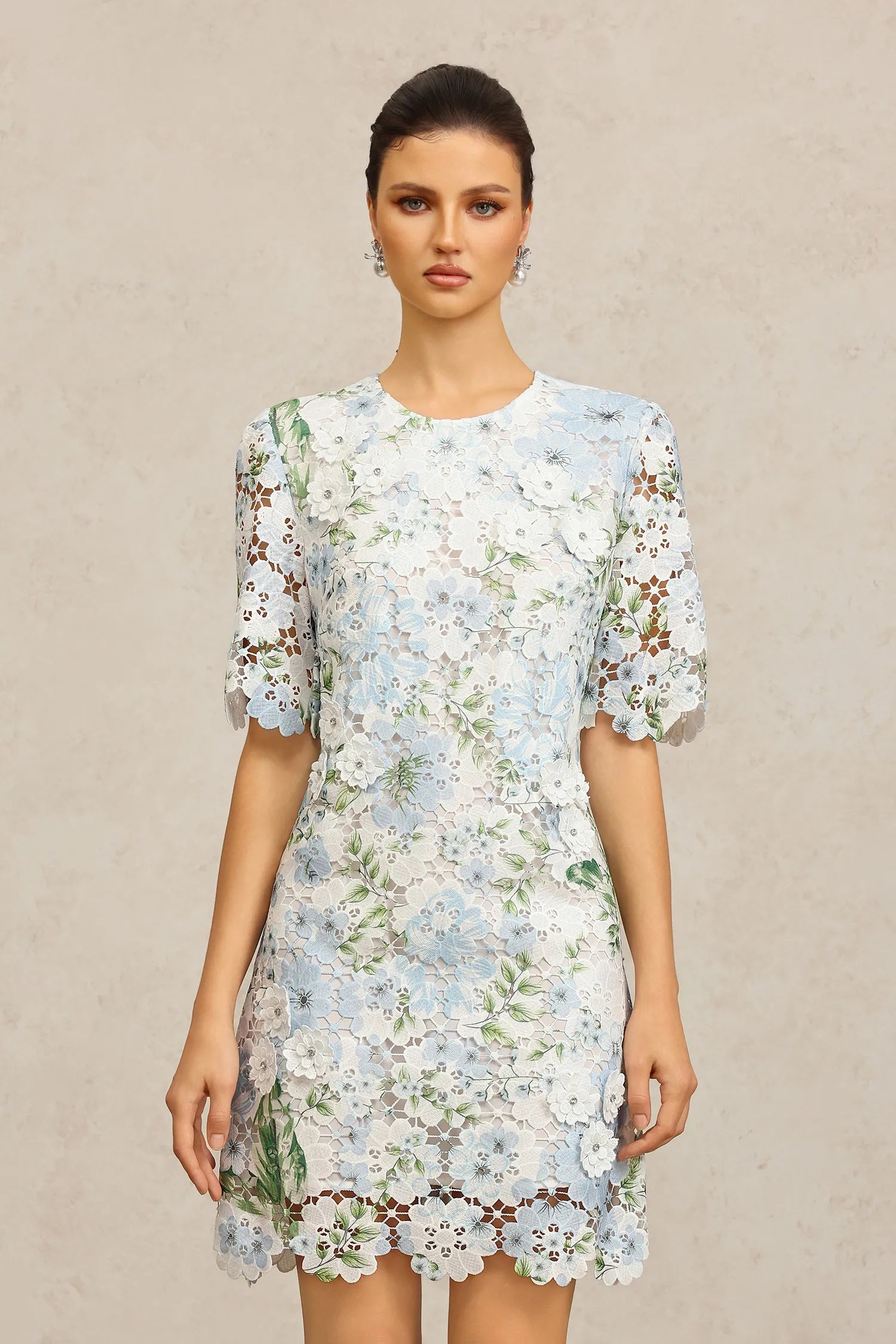 HAZEL SKY BLUE FLORAL LACE MINI DRESS
