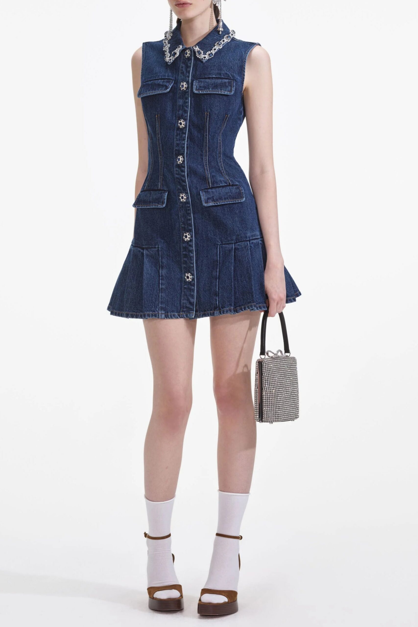 SLEEVELESS BLUE DENIM MINI DRESS FOR SUMMER
