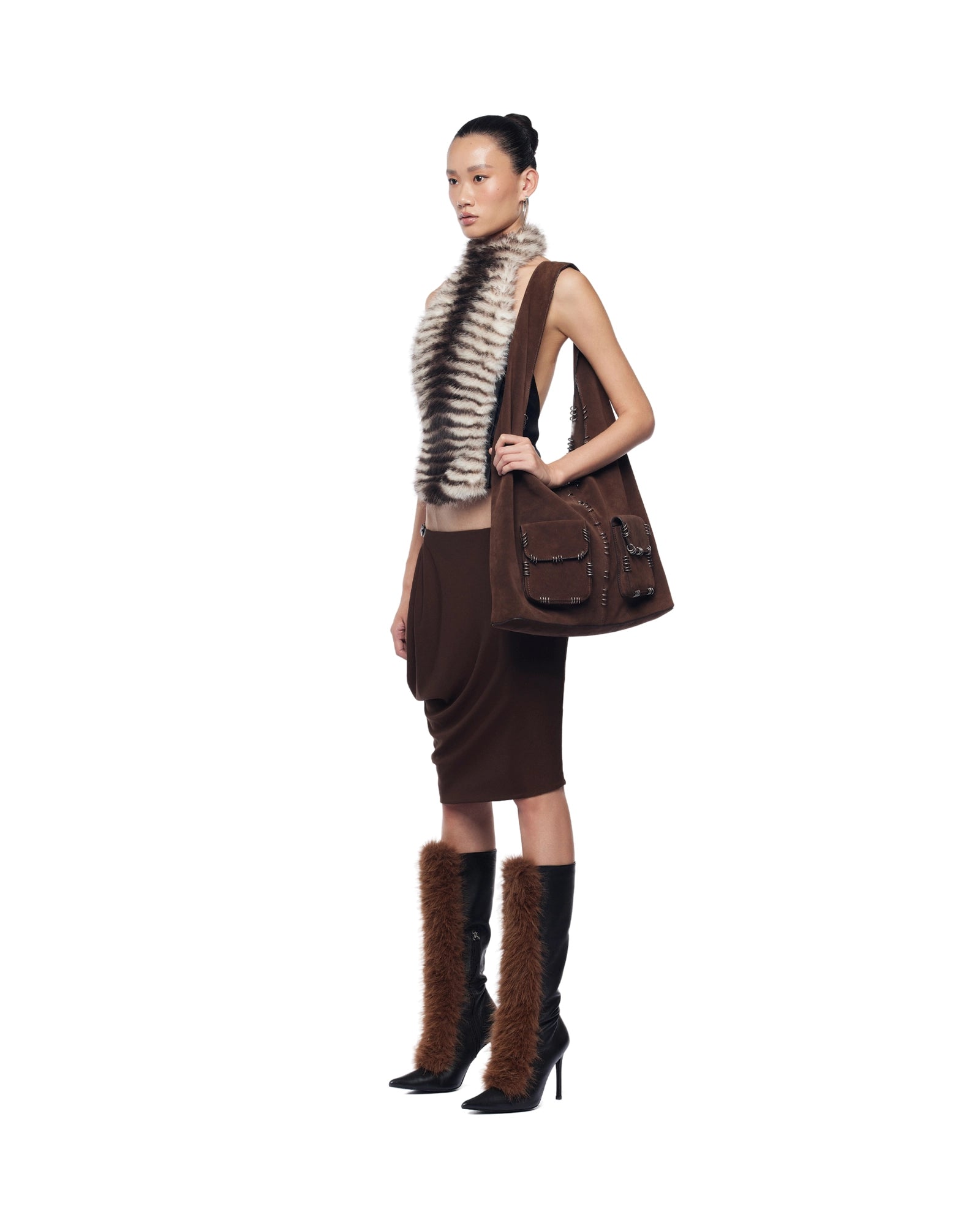 DORA FURRY HALTER BACKLESS TOP FOR PARTY