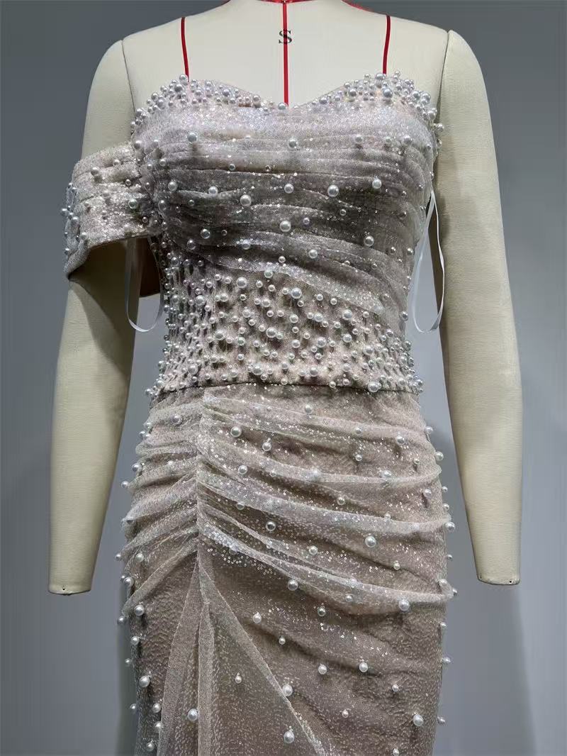 SABINE FAUX PEARL MAXI DRESS - ELEGANT EVENING