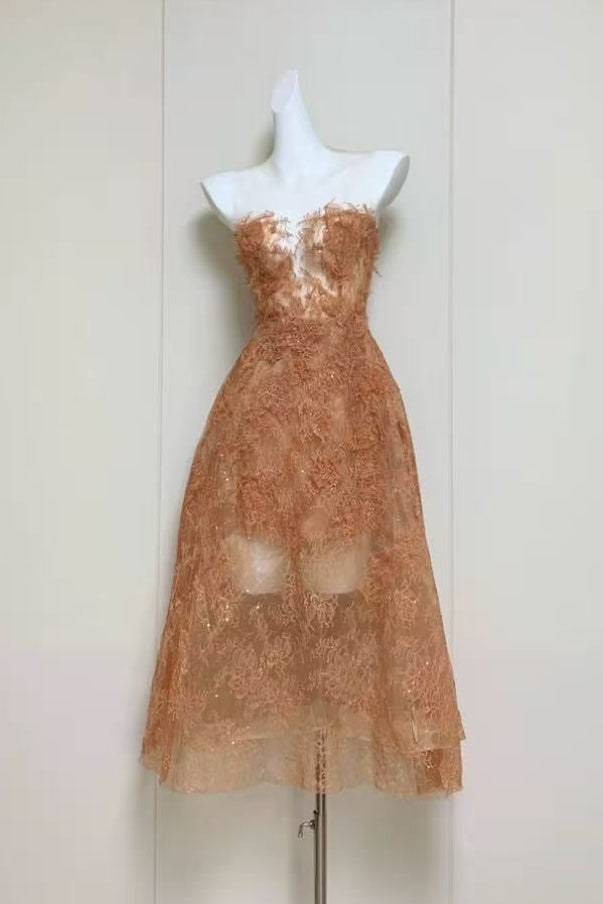 HONEY BEADED LACE COCKTAIL DRESS