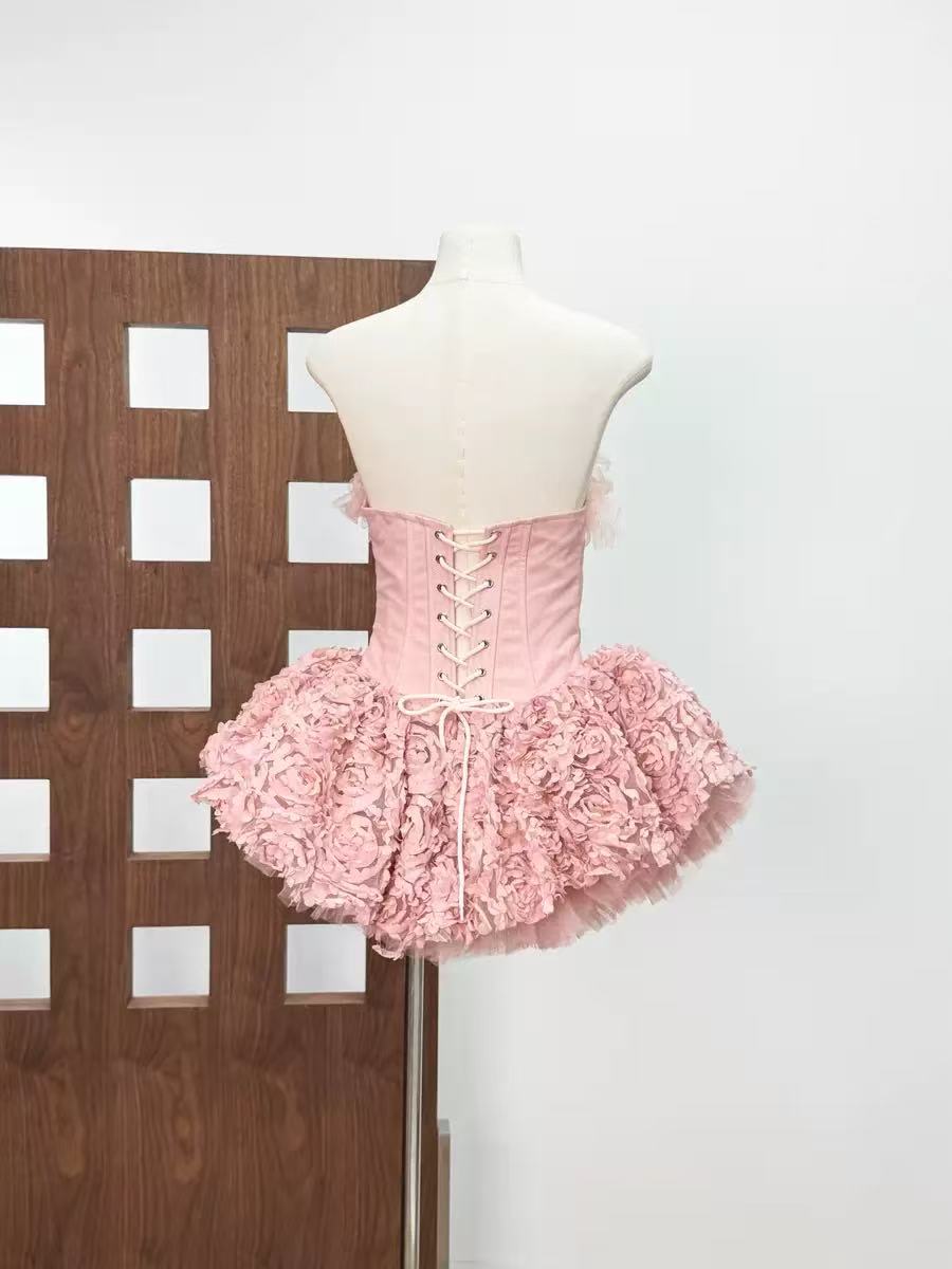 STRAPLESS FLORAL CORSET A-LINE DRESS