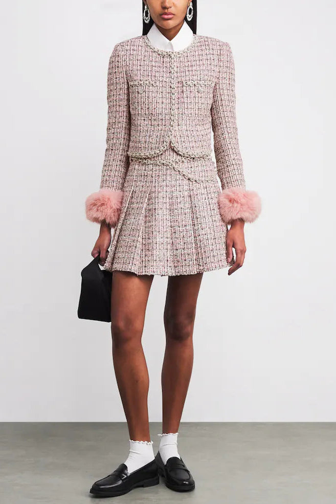 d2b325e1-b489-4385-b5ae-1ef0a520f5f4 ROSEMARY PINK BOUCLÉ FUR-TRIM BLAZER