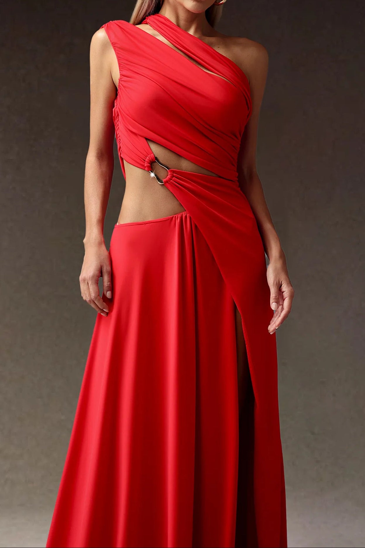 ATALANTA RED HIGH SLIT HOLLOW MAXI DRESS