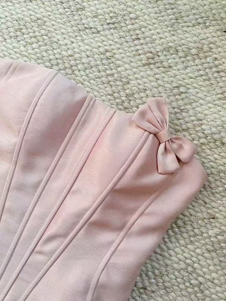 STRAPLESS BOW CROP TOP & SKIRT SET FOR PARTY