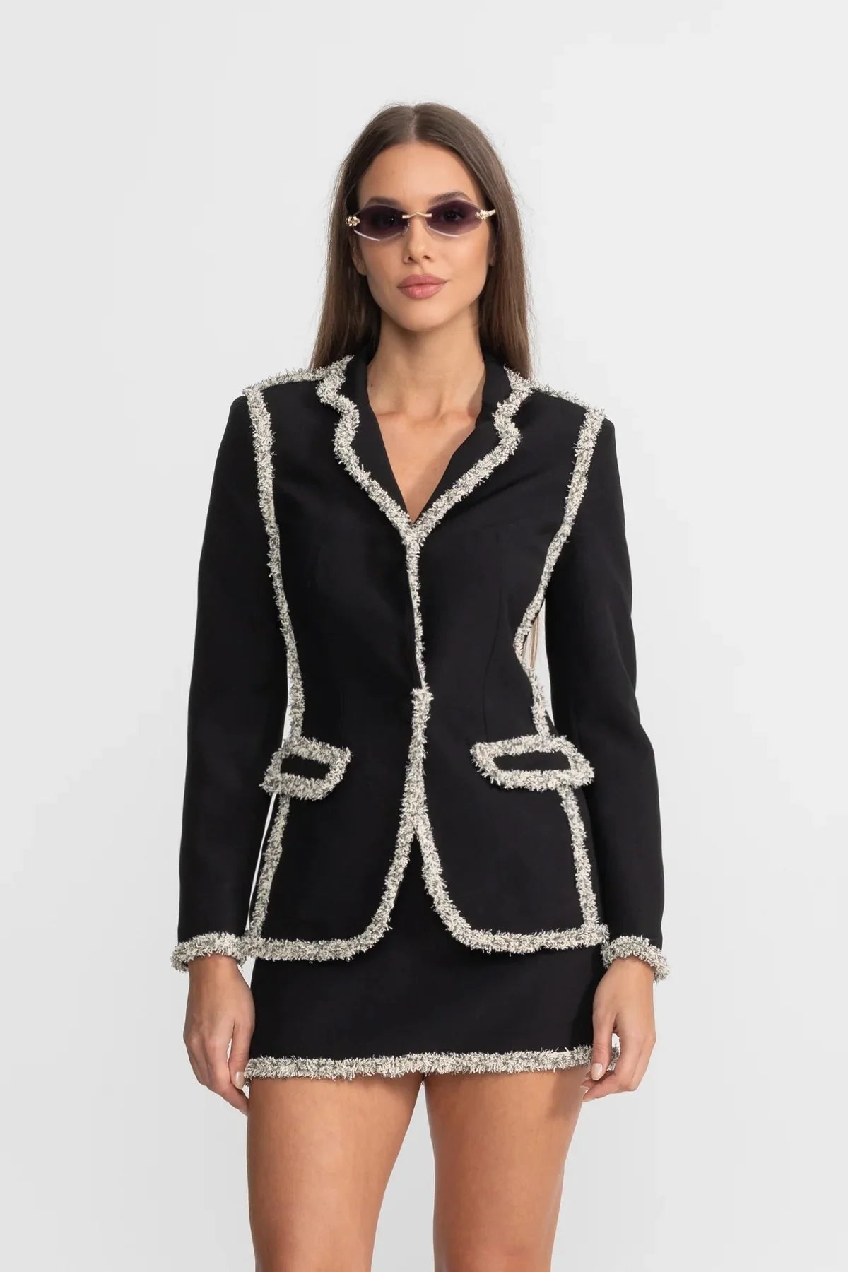 JUNE TWEED BLAZER MINI SKIRT SET – BLACK