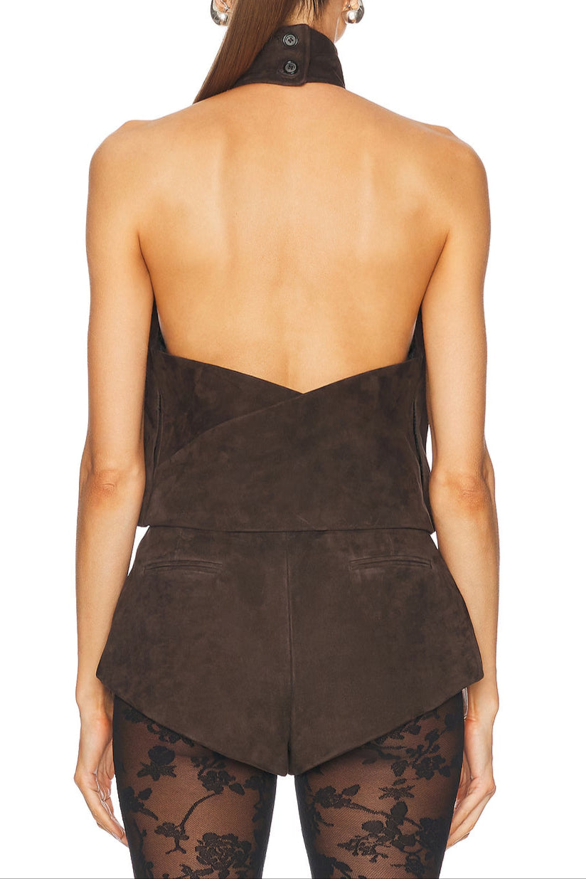 CLASSIC BROWN SUEDE HALTER TOP FOR PARTIES
