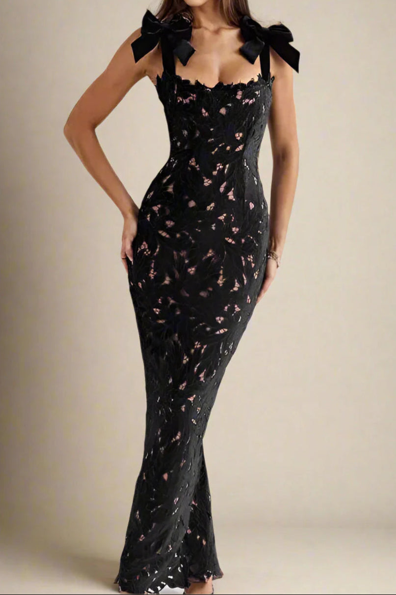 d5443f6e-e4af-4cf9-855e-e87d14ea602b LACE MAXI DRESS WITH BOW STRAPS FOR BLACK TIE EVENTS