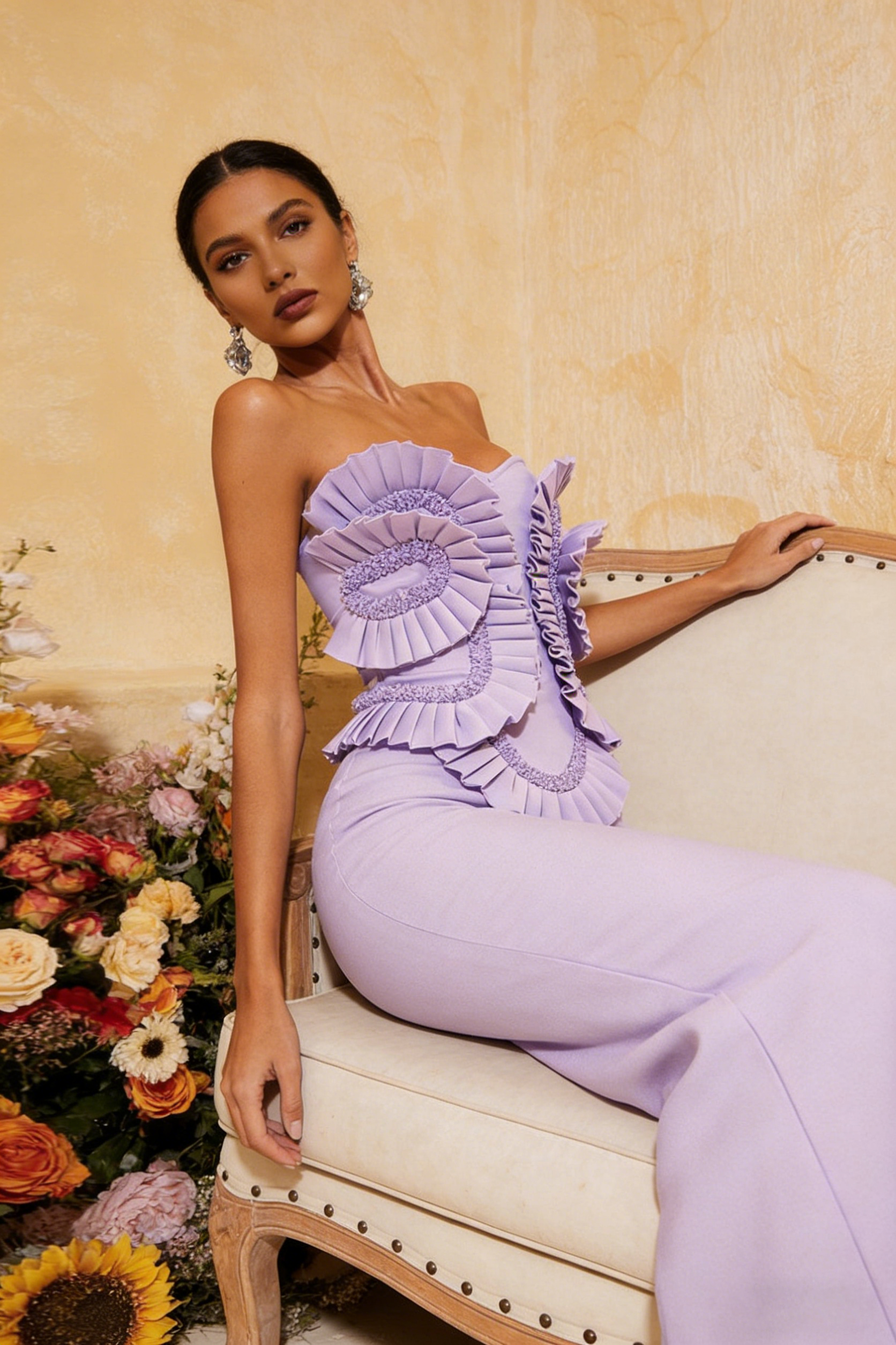 PETULAH STRAPLESS RUCHED BANDAGE MAXI DRESS