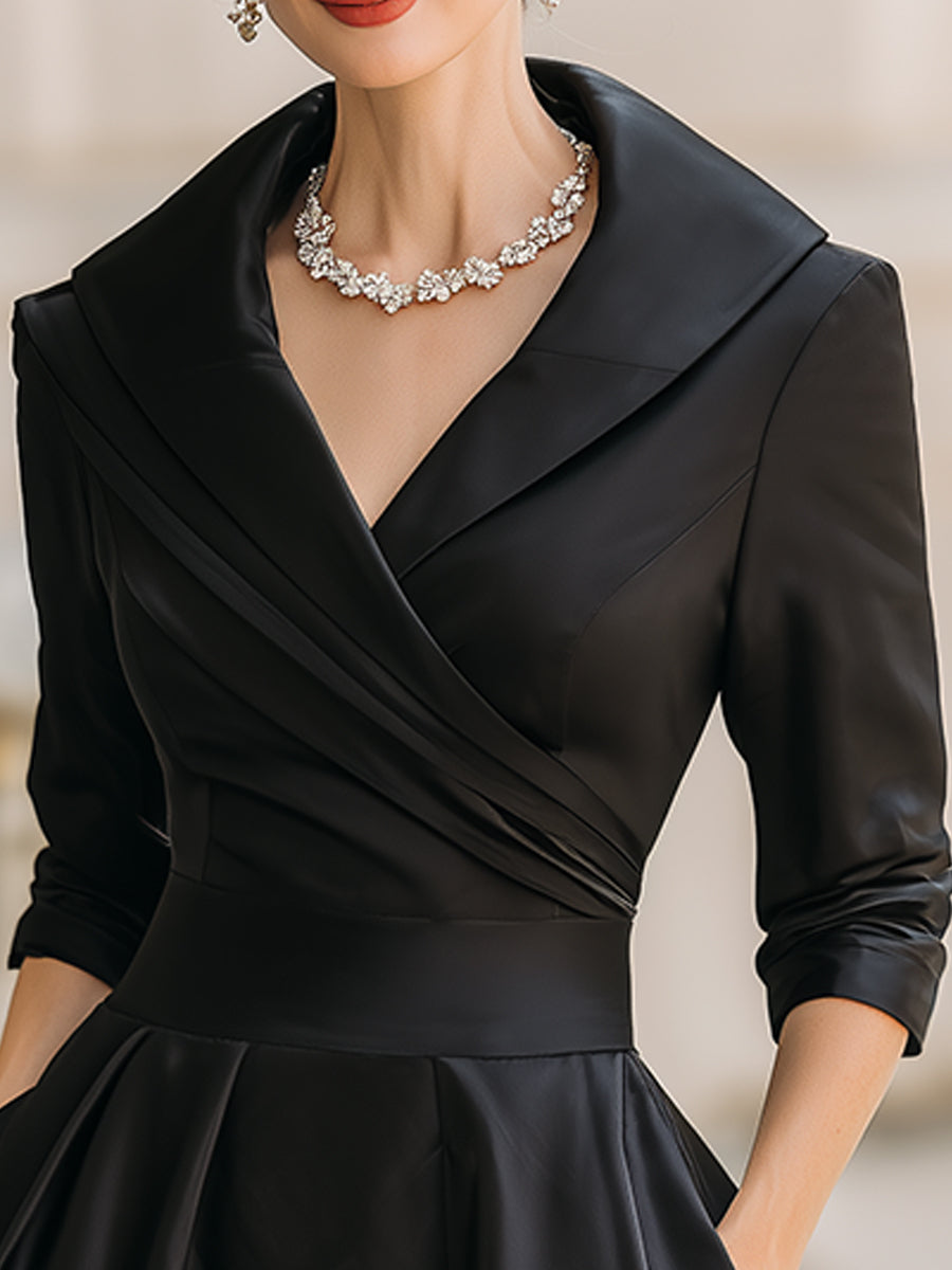VINTAGE SATIN MIDI DRESS WITH DRAPED COLLAR