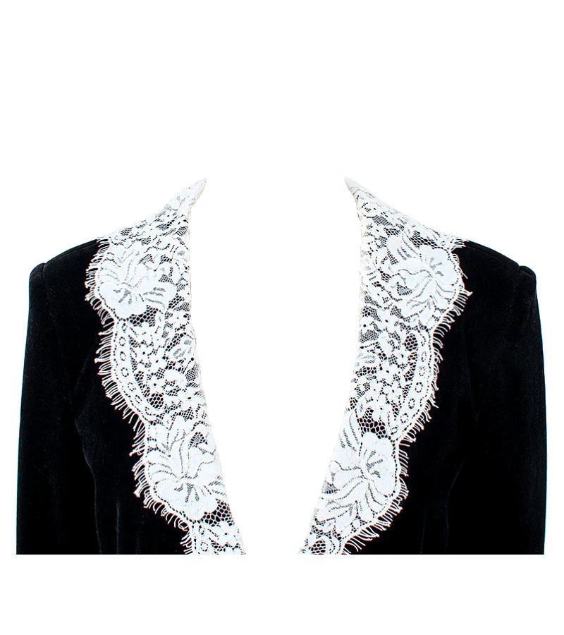 BLACK LACE-NECK VELVET BLAZER, FORMAL WEDDING