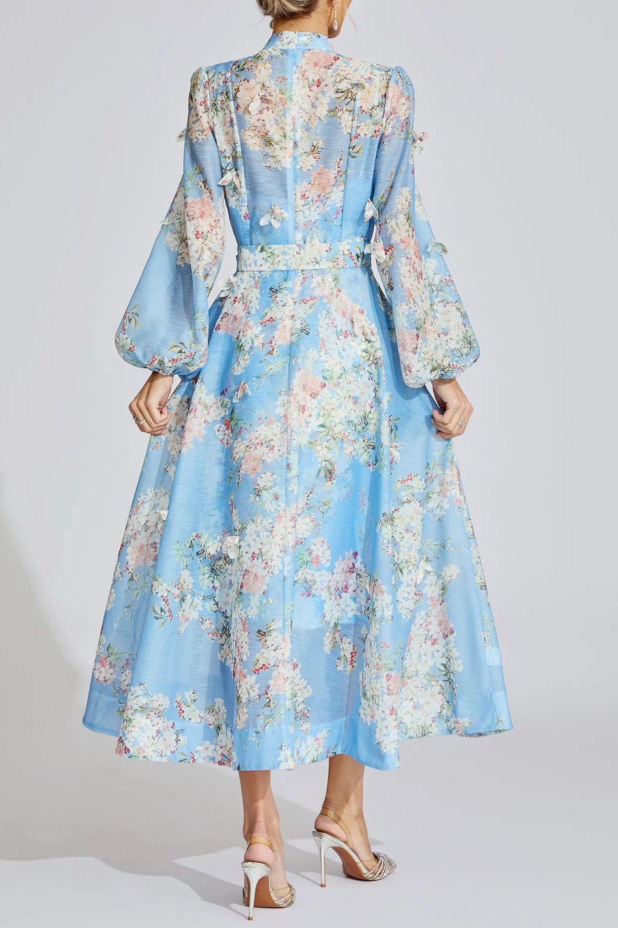 TIFFANY PALE BLUE FLORAL PUFF SLEEVE MAXI DRESS