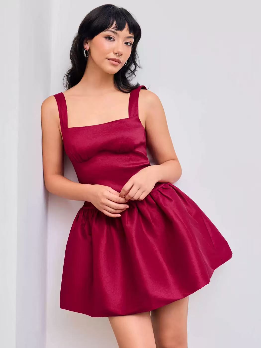 RED SLEEVELESS CAMI MINI DRESS FOR PARTY