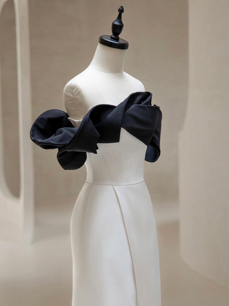 OFF SHOULDER SATIN BLACK DRESS FOR PARTY