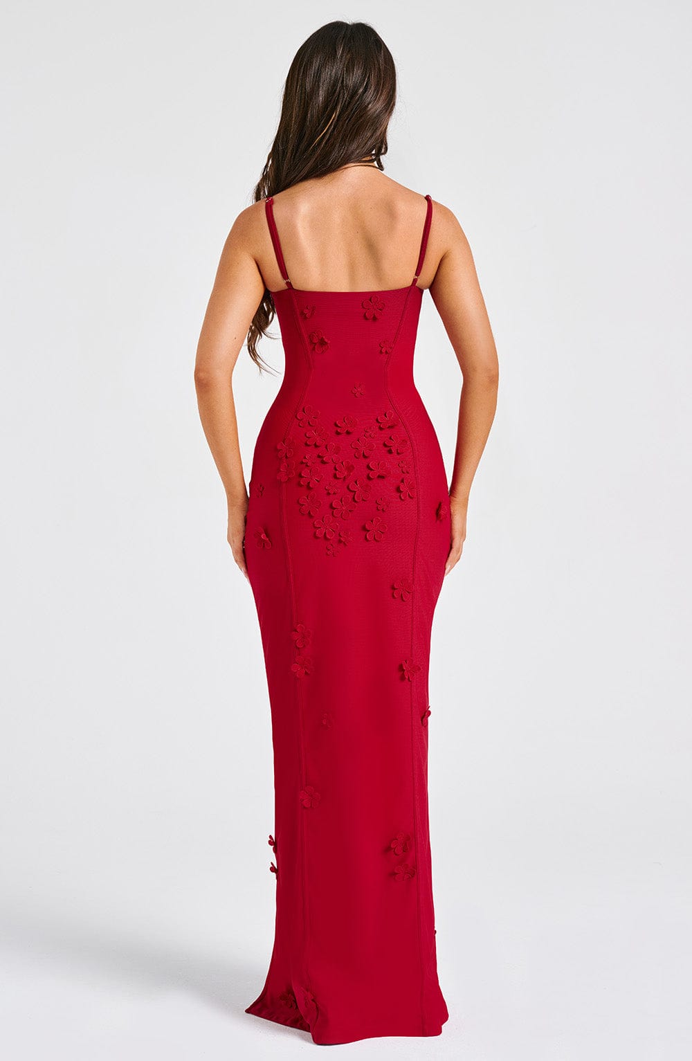 RED LINED MAXI DRESS: ELEGANT FORMAL SILHOUETTE