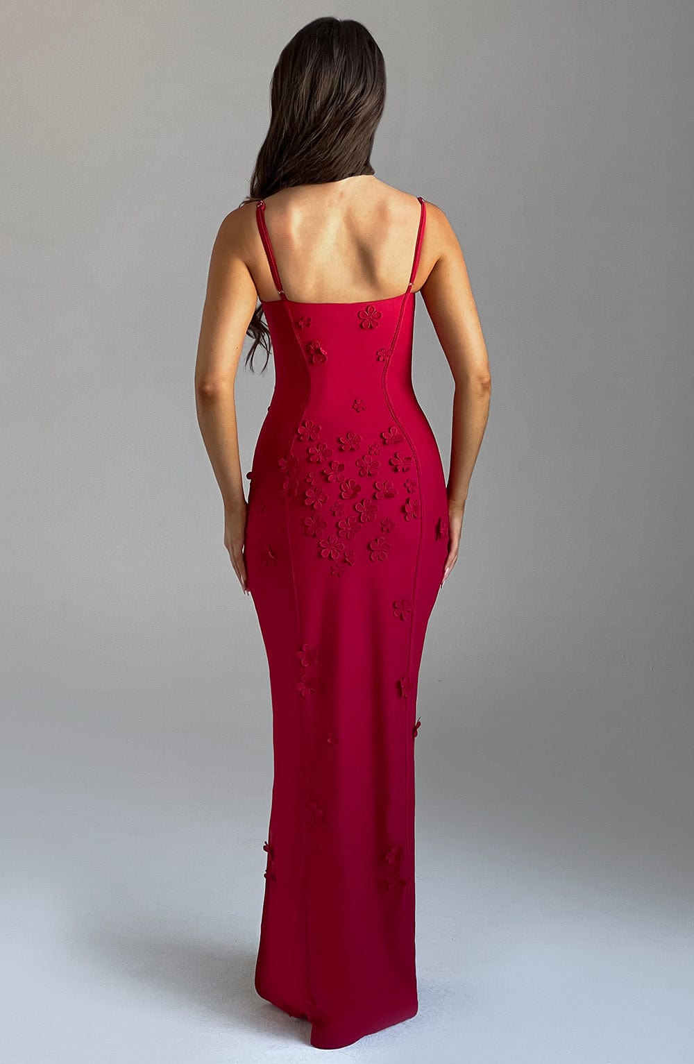 RED LINED MAXI DRESS: ELEGANT FORMAL SILHOUETTE