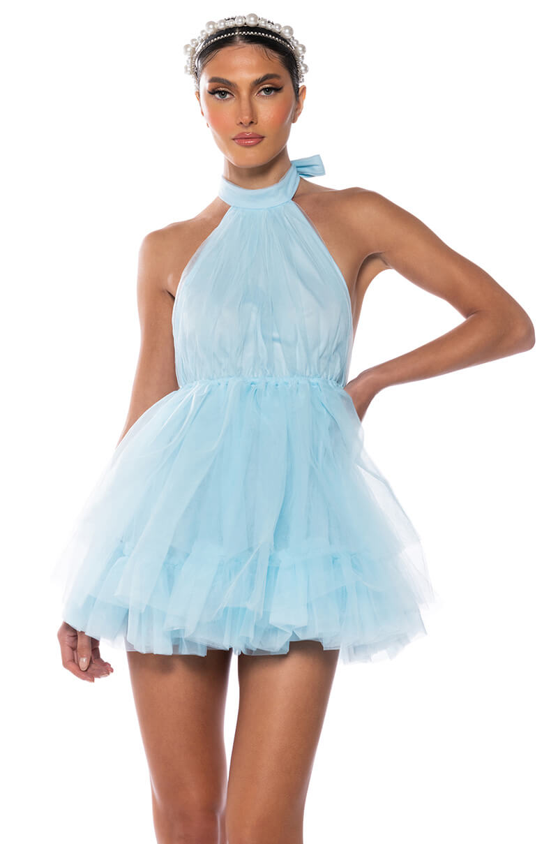 DIVINE TULLE HALTER MINI DRESS FOR PARTY
