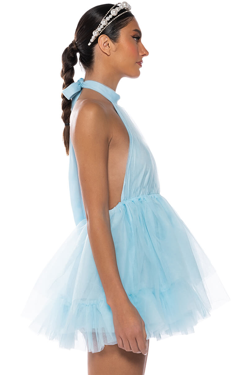 DIVINE TULLE HALTER MINI DRESS FOR PARTY