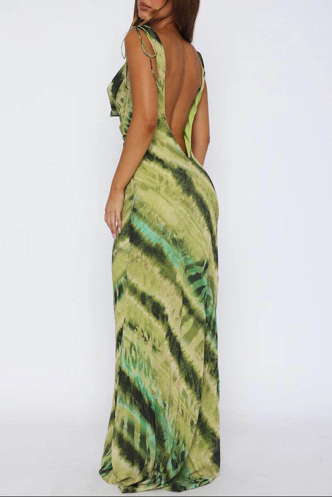 FLORAL V-NECK MAXI DRESS FOR WEDDING GUEST GREEN