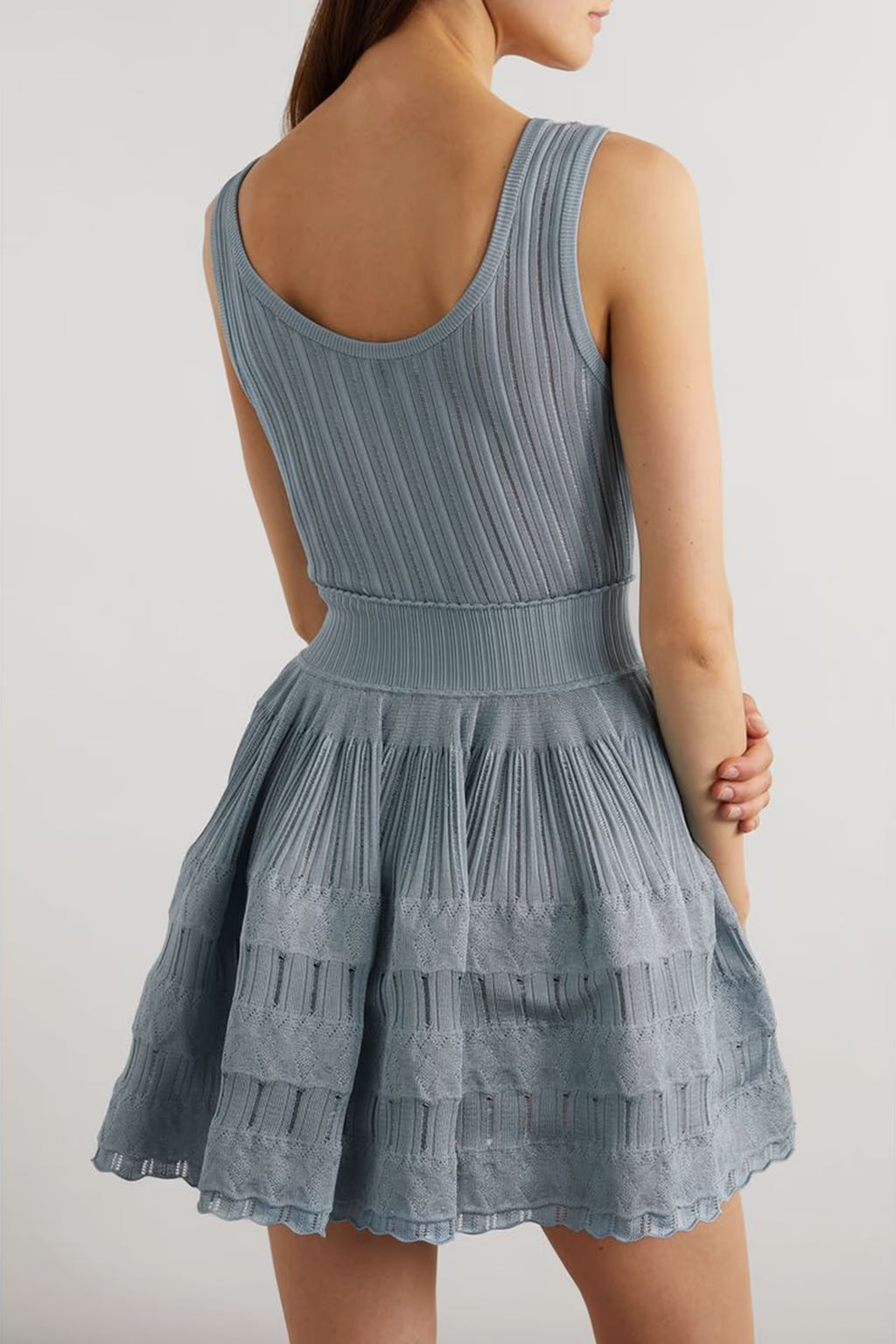 RIBBED POINTELLE KNIT MINI DRESS FOR WORK