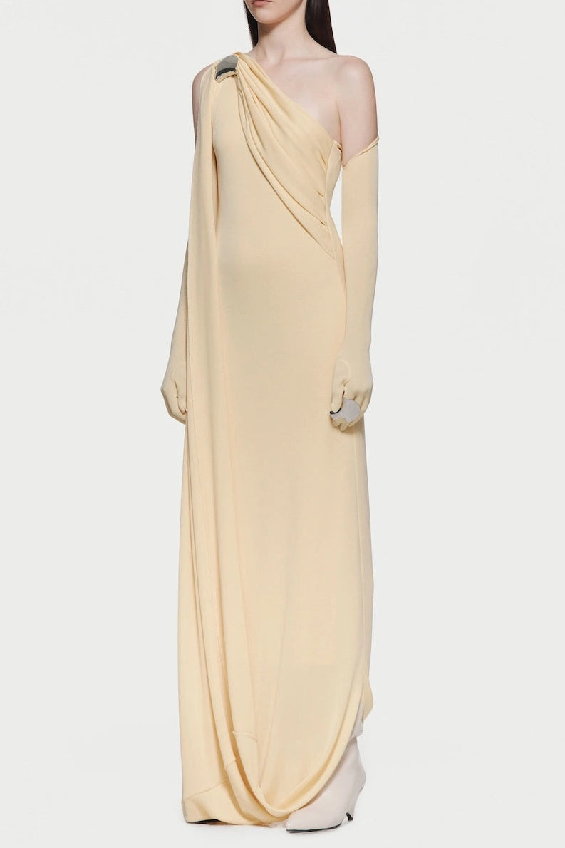 XAVIERA YELLOW ONE-SHOULDER BACKLESS MAXI DRESS