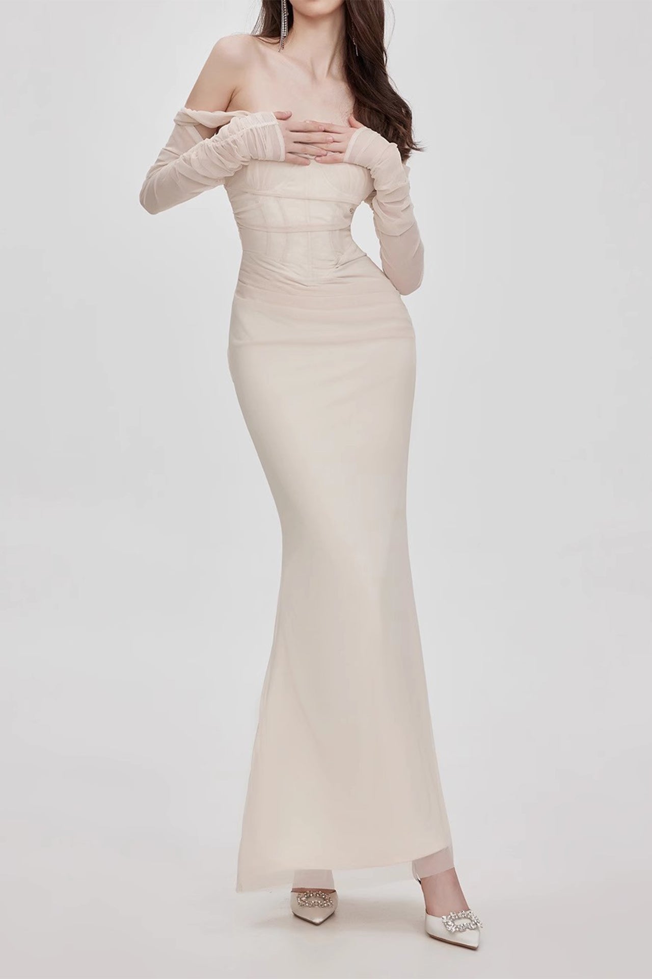 MESH MAXI DRESS FOR EVENING PARTY