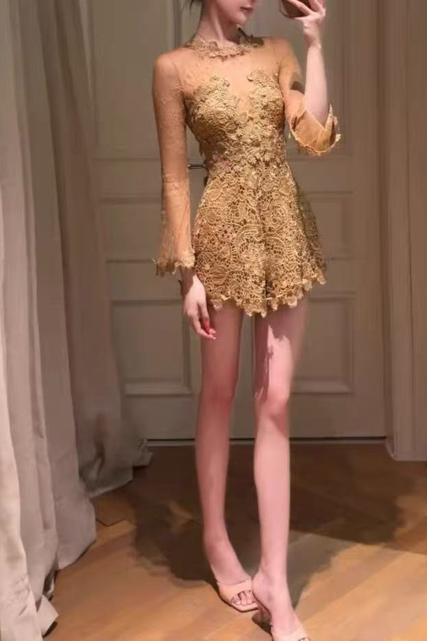 SHEER LACE LONG SLEEVE ROMPER FOR EVENTS