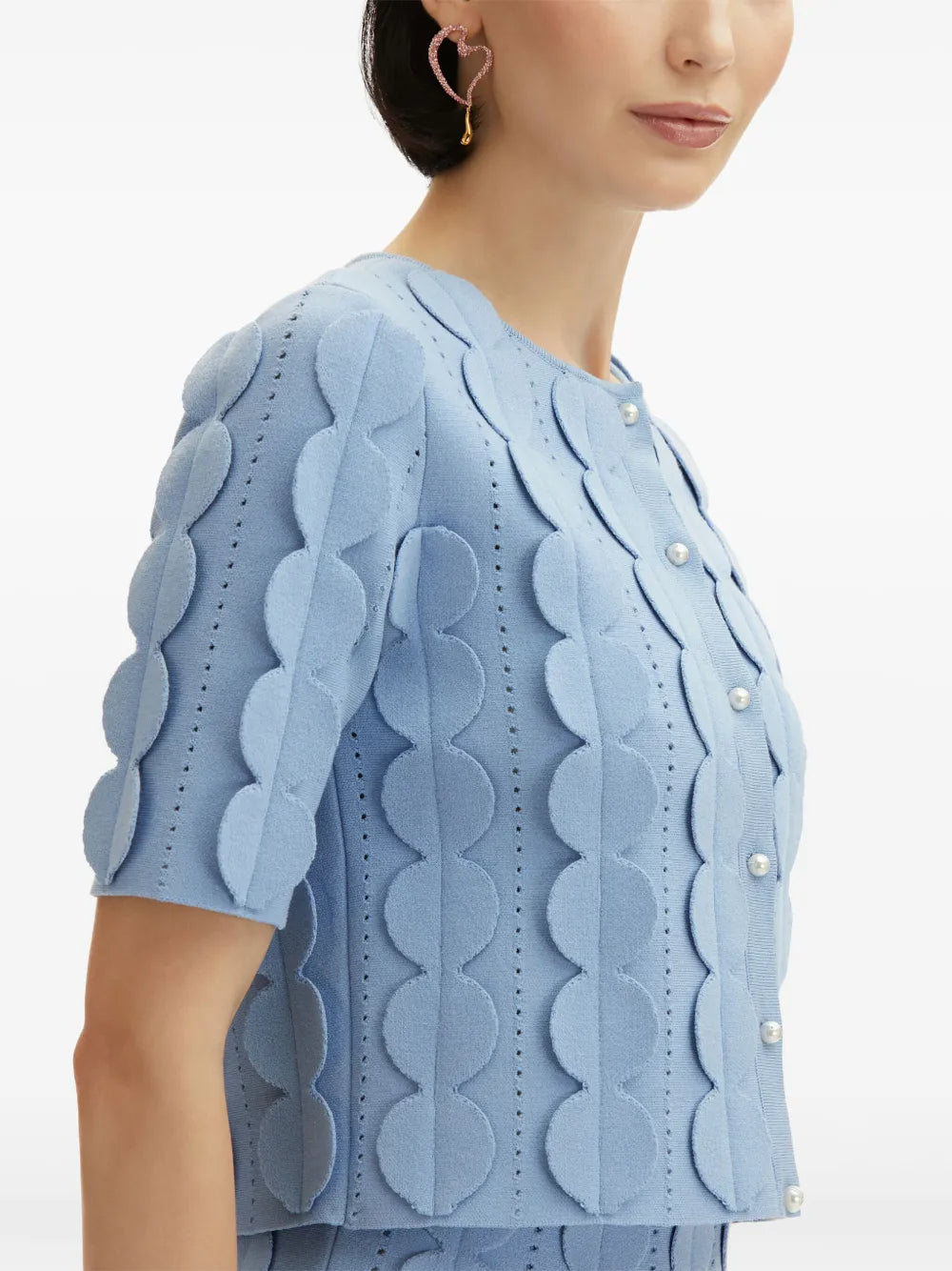 BLUE GEOMETRIC PRINT SKIRT SET, TWO-PIECE CARDIGAN