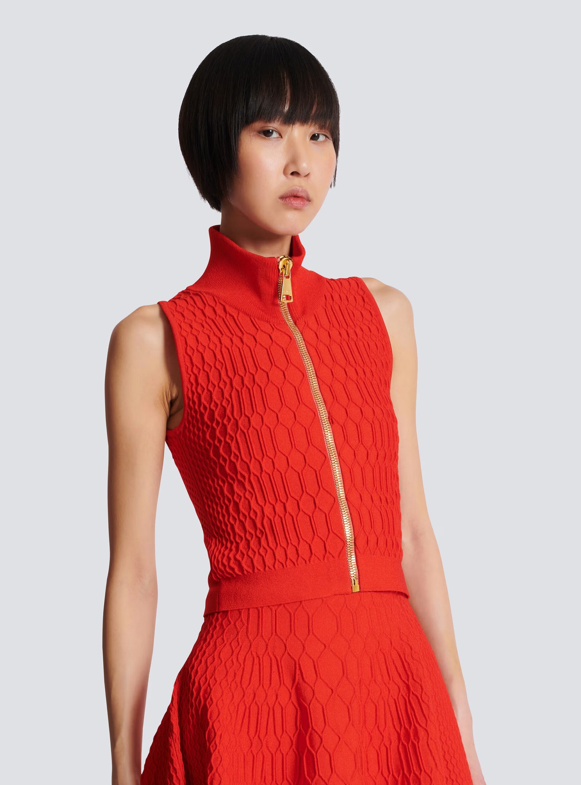 CANDANCE PLAID KNIT SET SLEEVELESS RED