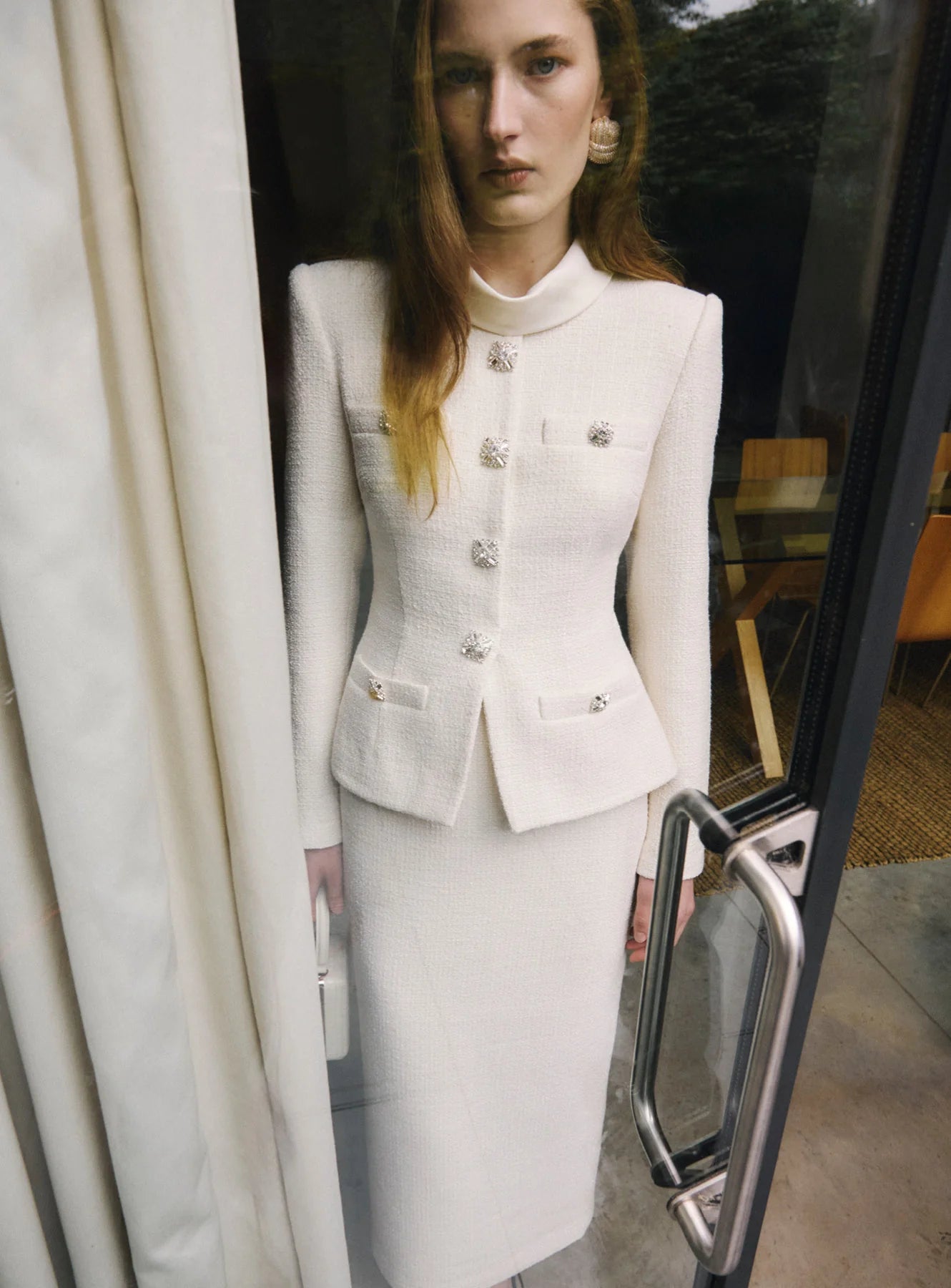 MICHAELIA CREAM BOUCLE TAILORED MIDI DRESS SET