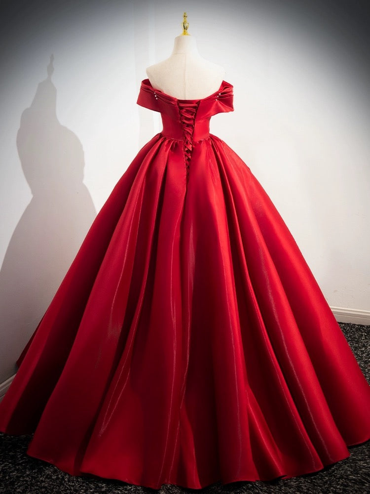 A-LINE OFF-SHOULDER SATIN RED COCKTAIL DRESS