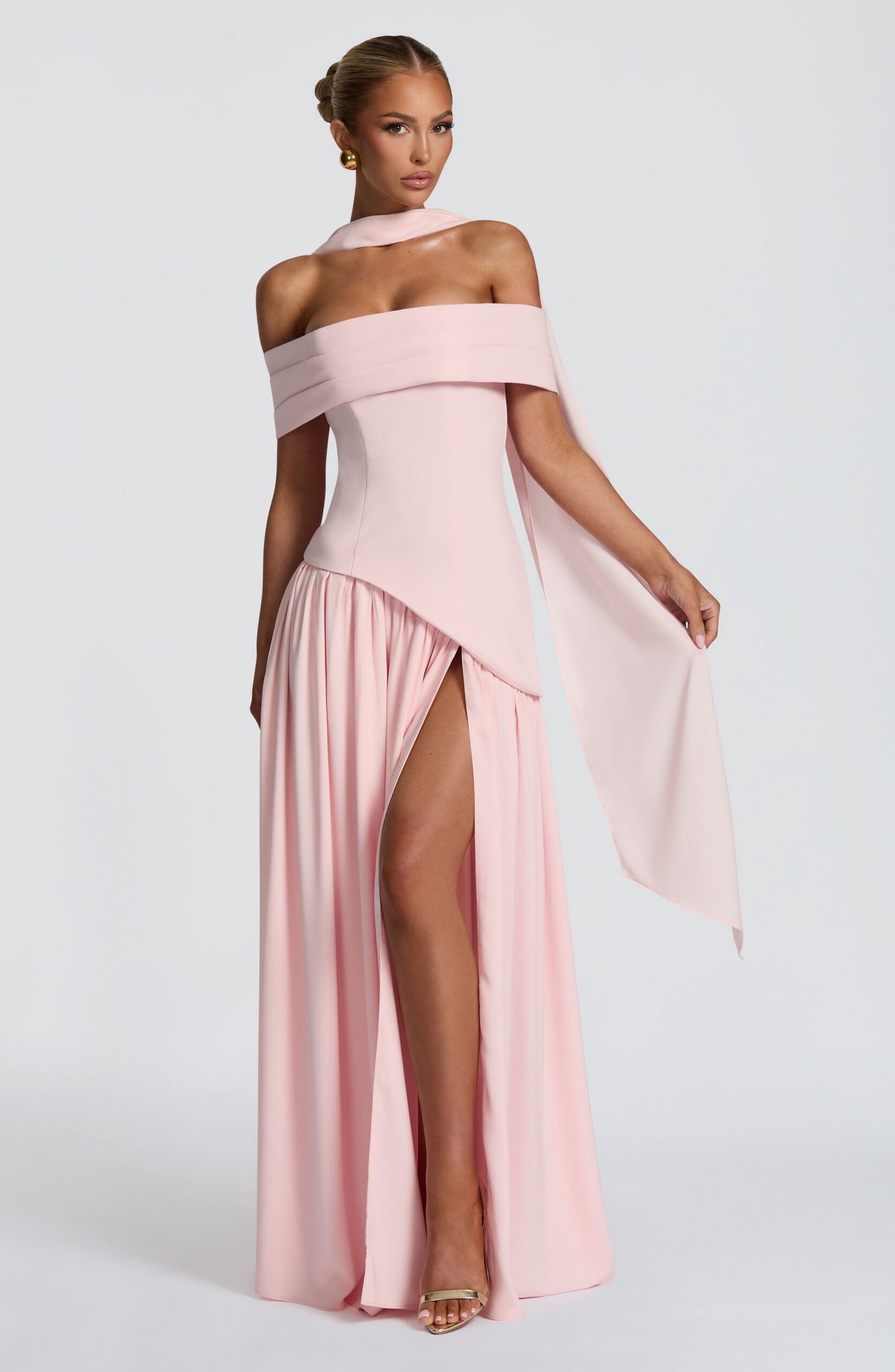 DOROTHY OFF-SHOULDER HIGH SLIT MAXI DRESS BLUSH