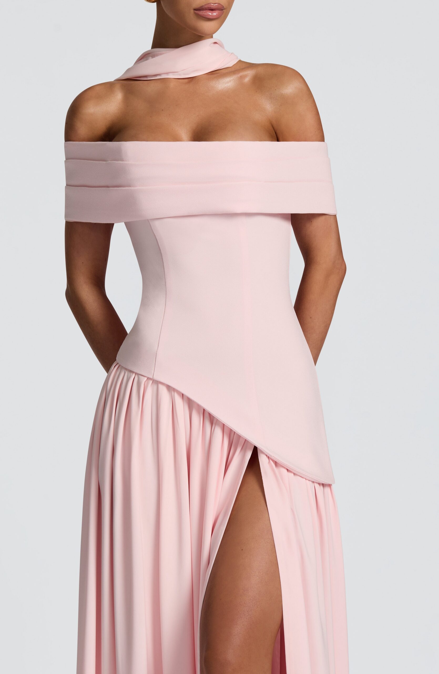 DOROTHY OFF-SHOULDER HIGH SLIT MAXI DRESS BLUSH