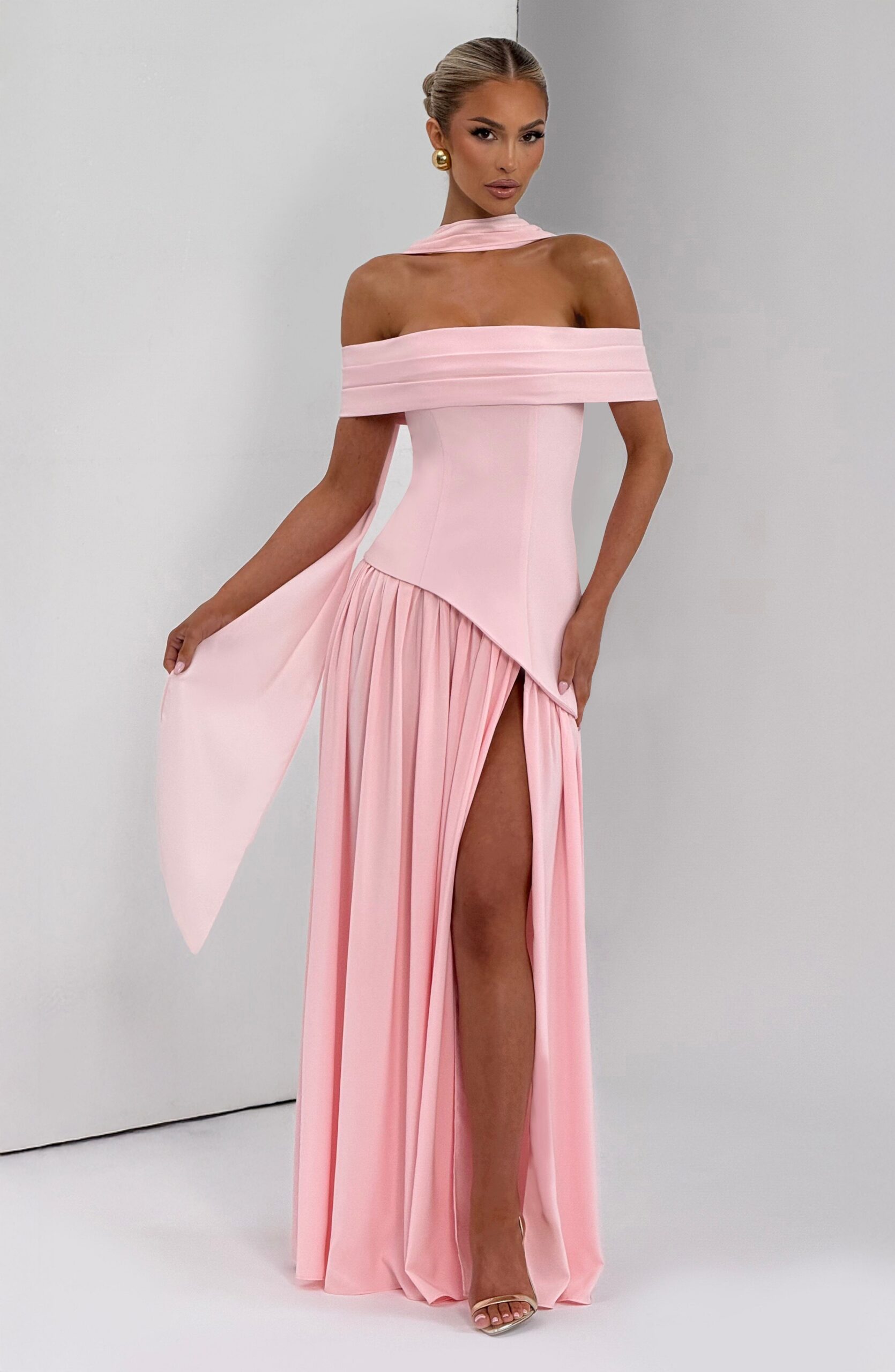 DOROTHY OFF-SHOULDER HIGH SLIT MAXI DRESS BLUSH