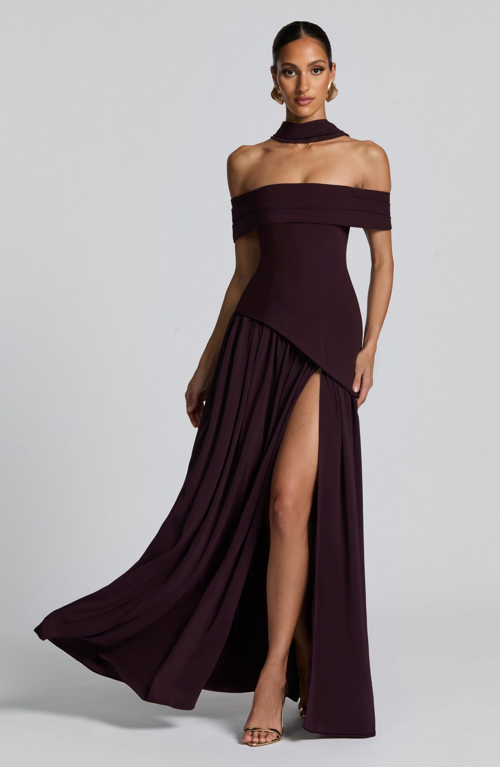 DOROTHY OFF-SHOULDER HIGH SLIT MAXI DRESS PLUM