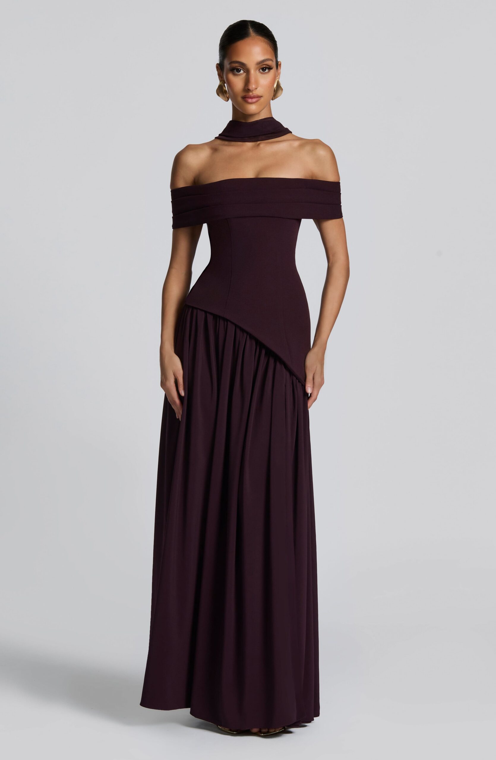 DOROTHY OFF-SHOULDER HIGH SLIT MAXI DRESS PLUM