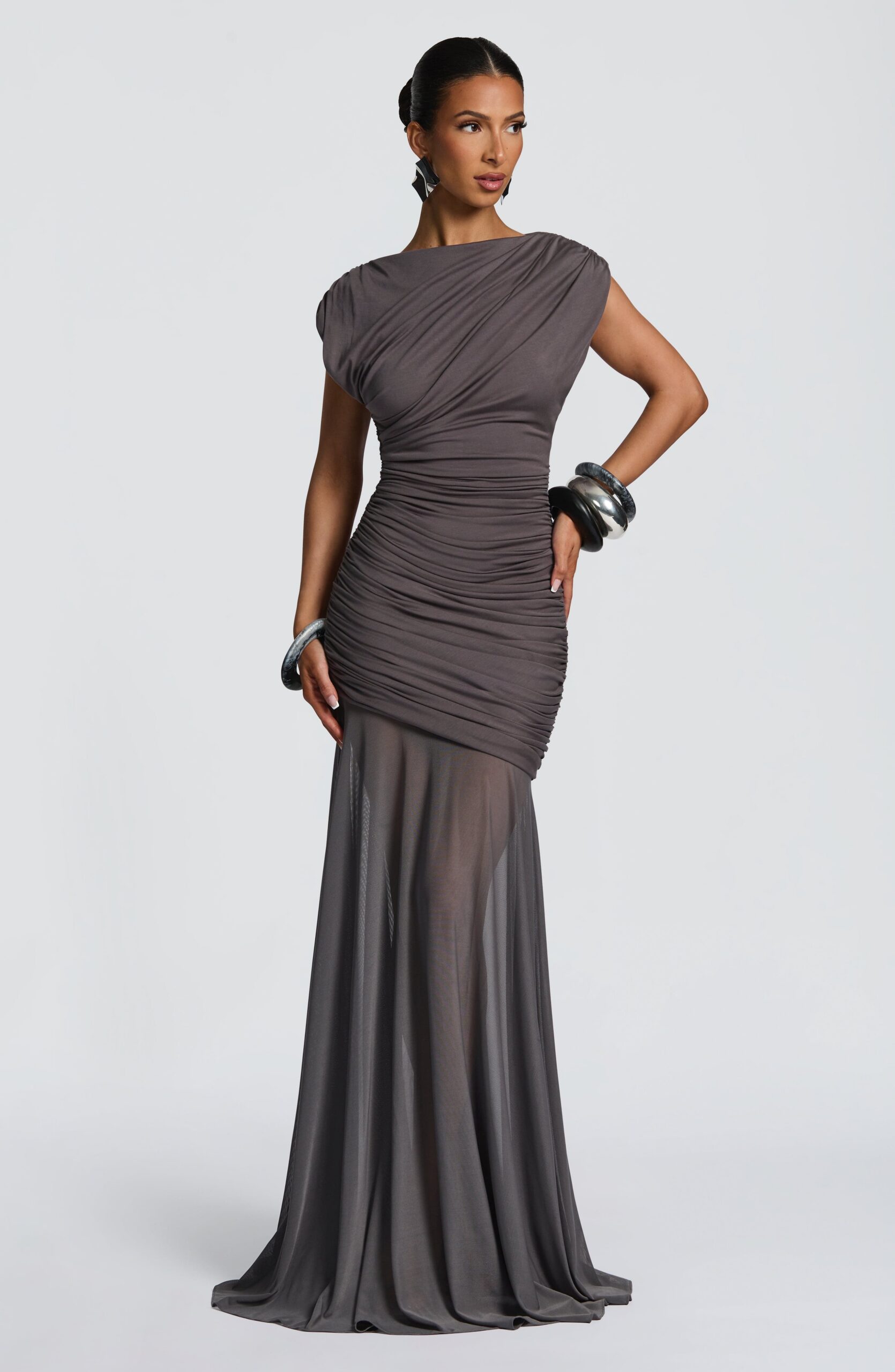 EILEEN RUCHED SLEEVELESS MAXI DRESS CHARCOAL
