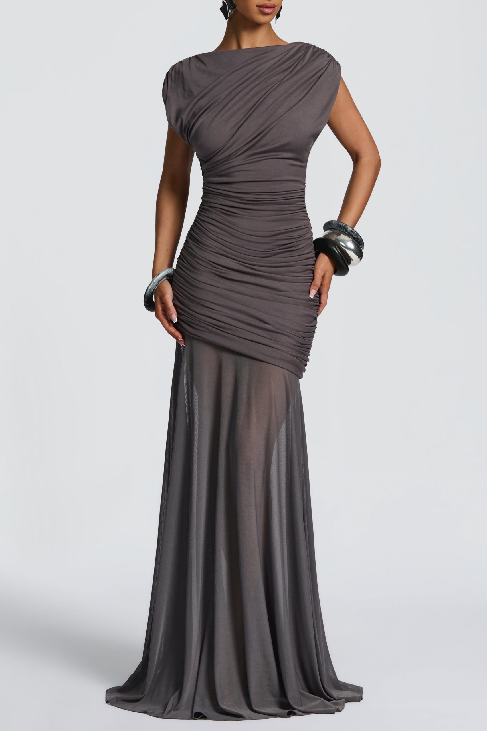 EILEEN RUCHED SLEEVELESS MAXI DRESS CHARCOAL