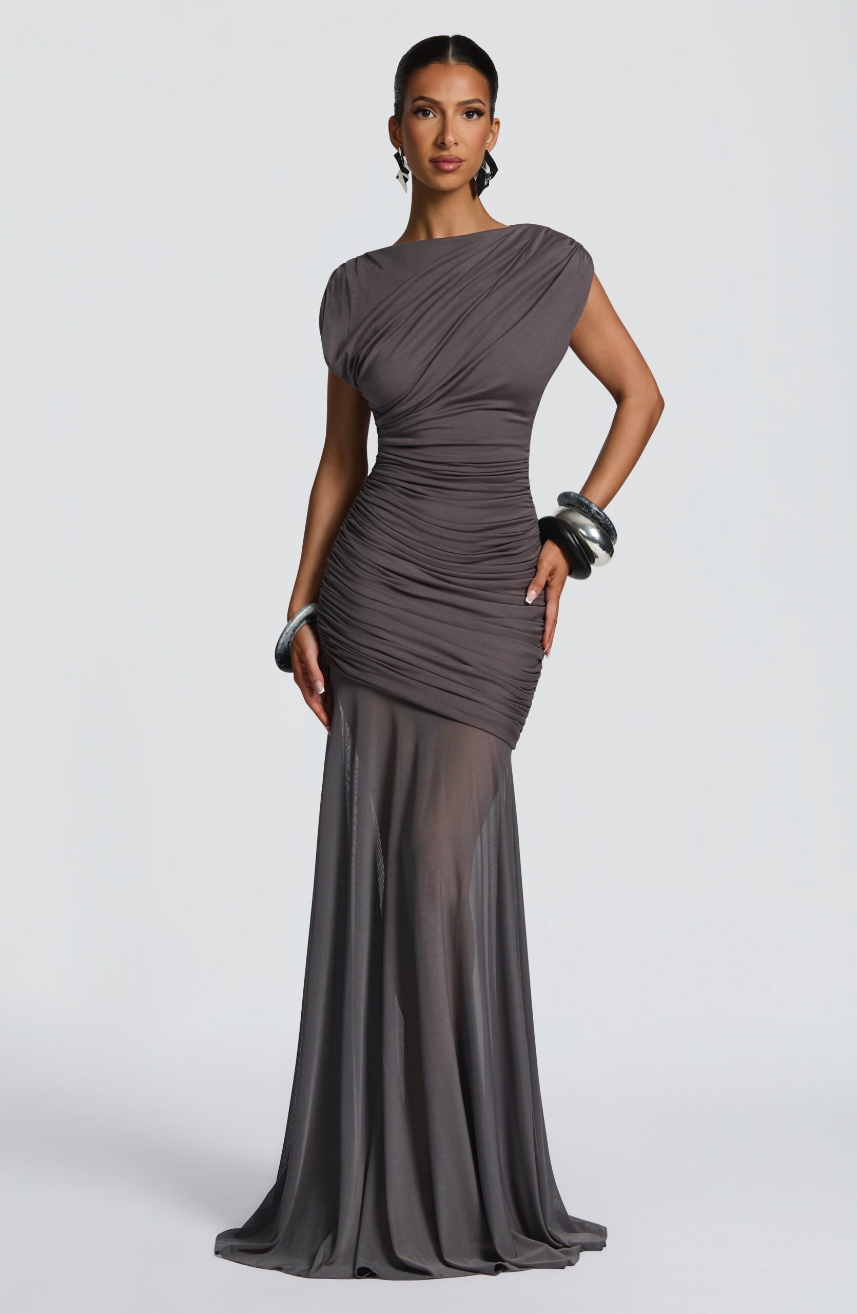 EILEEN RUCHED SLEEVELESS MAXI DRESS CHARCOAL