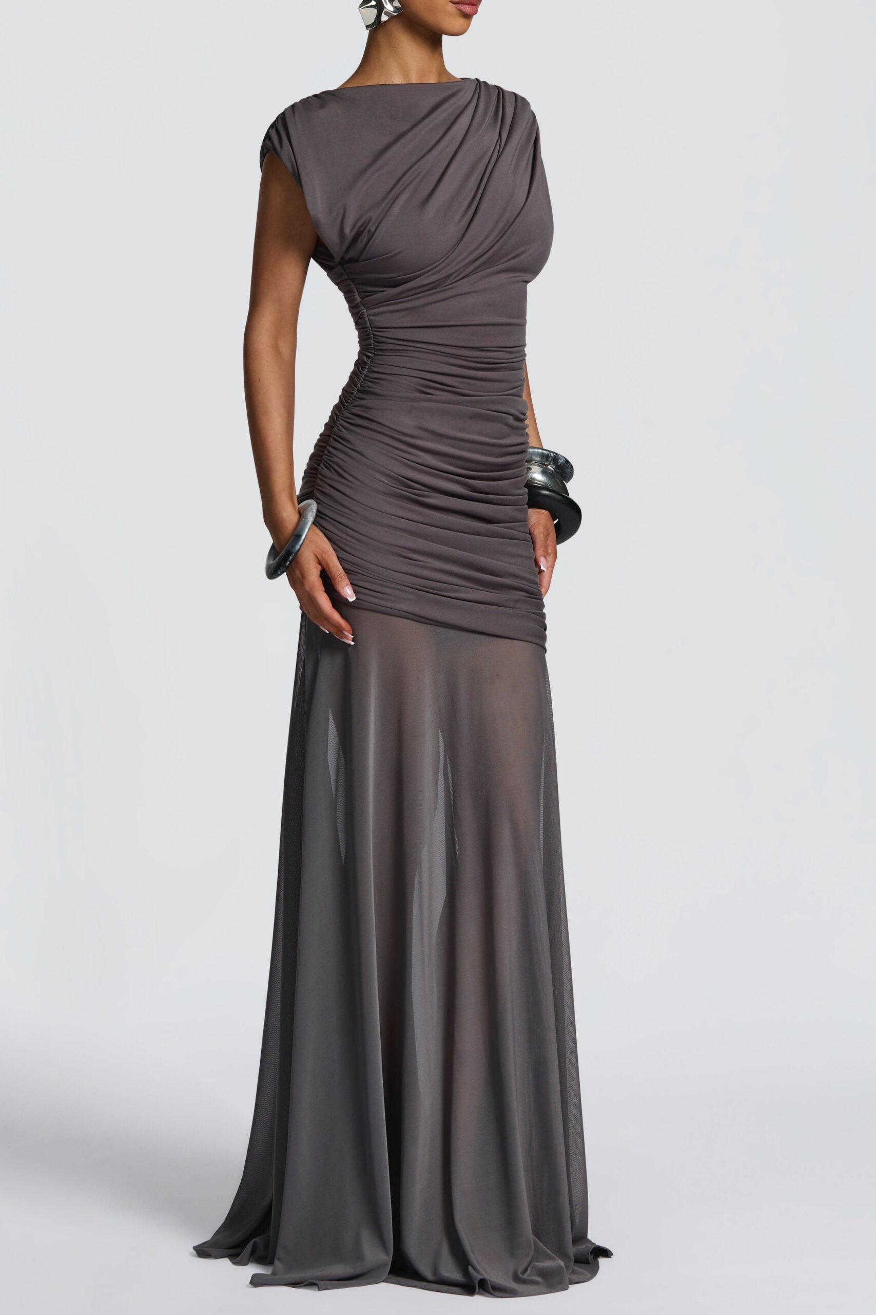 EILEEN RUCHED SLEEVELESS MAXI DRESS CHARCOAL