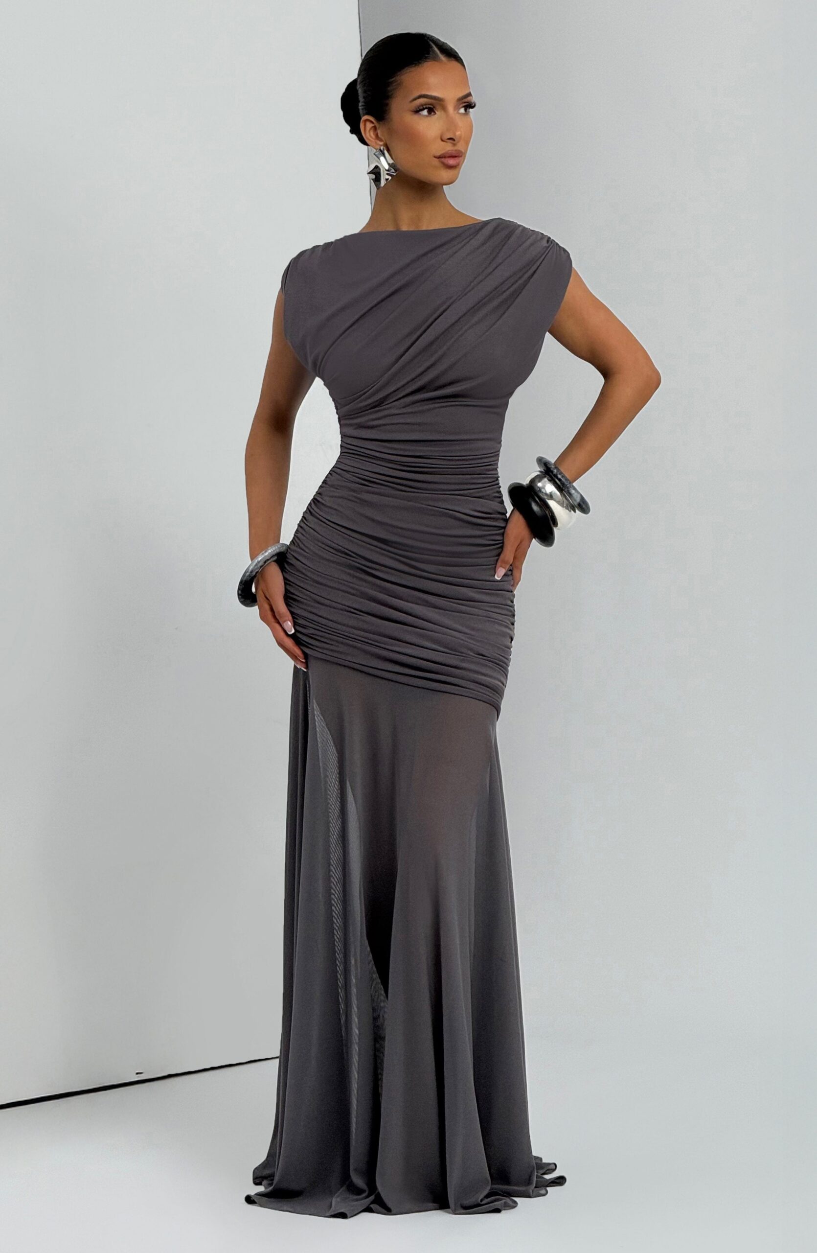 EILEEN RUCHED SLEEVELESS MAXI DRESS CHARCOAL