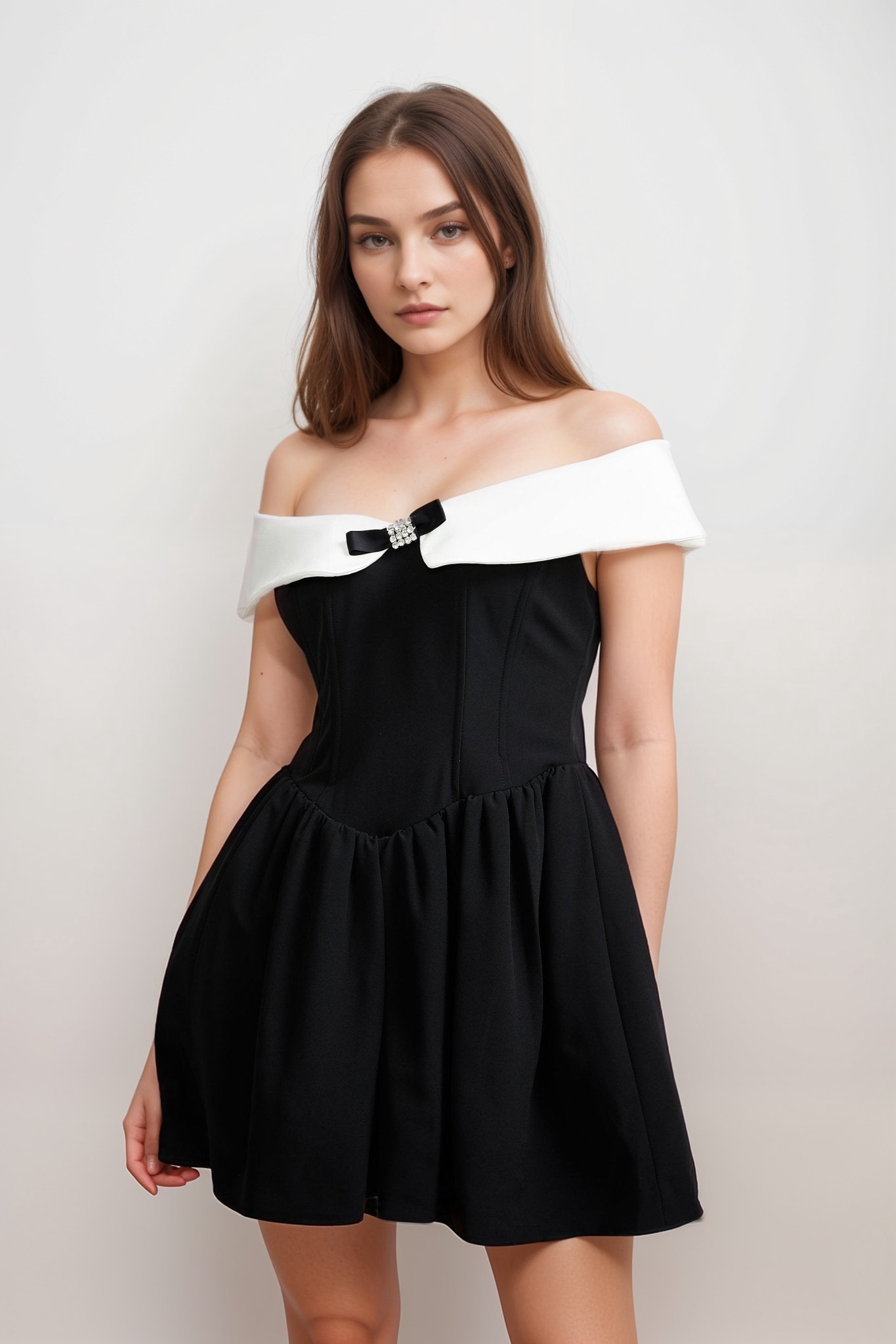 OFF-SHOULDER BLACK MINI DRESS FOR PARTY