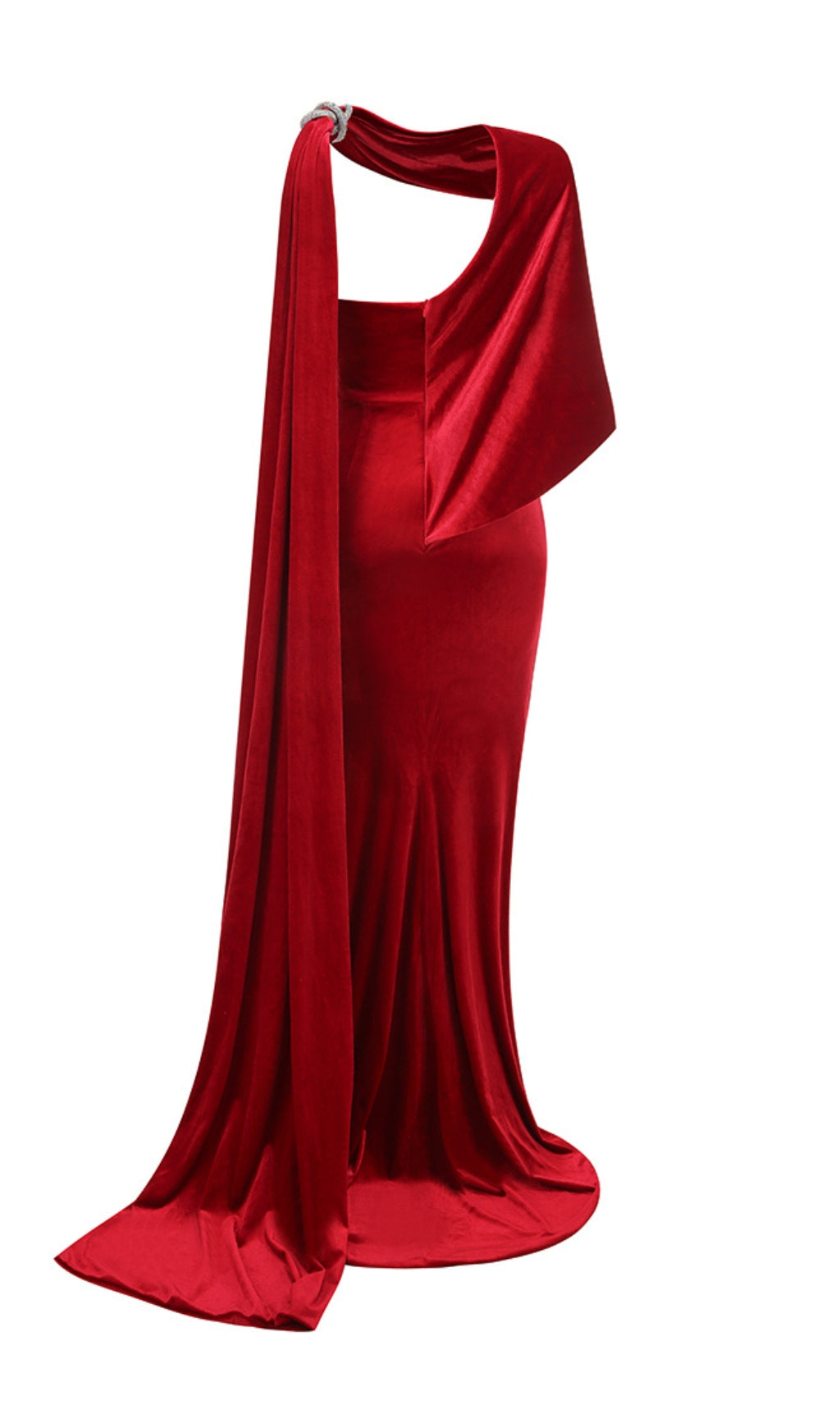 VELVET CAPELET MAXI DRESS RED