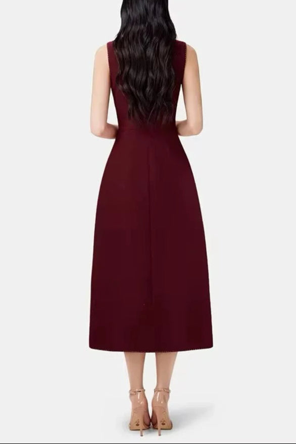 ASYMMETRIC COLLAR RED MIDI BLAZER DRESS