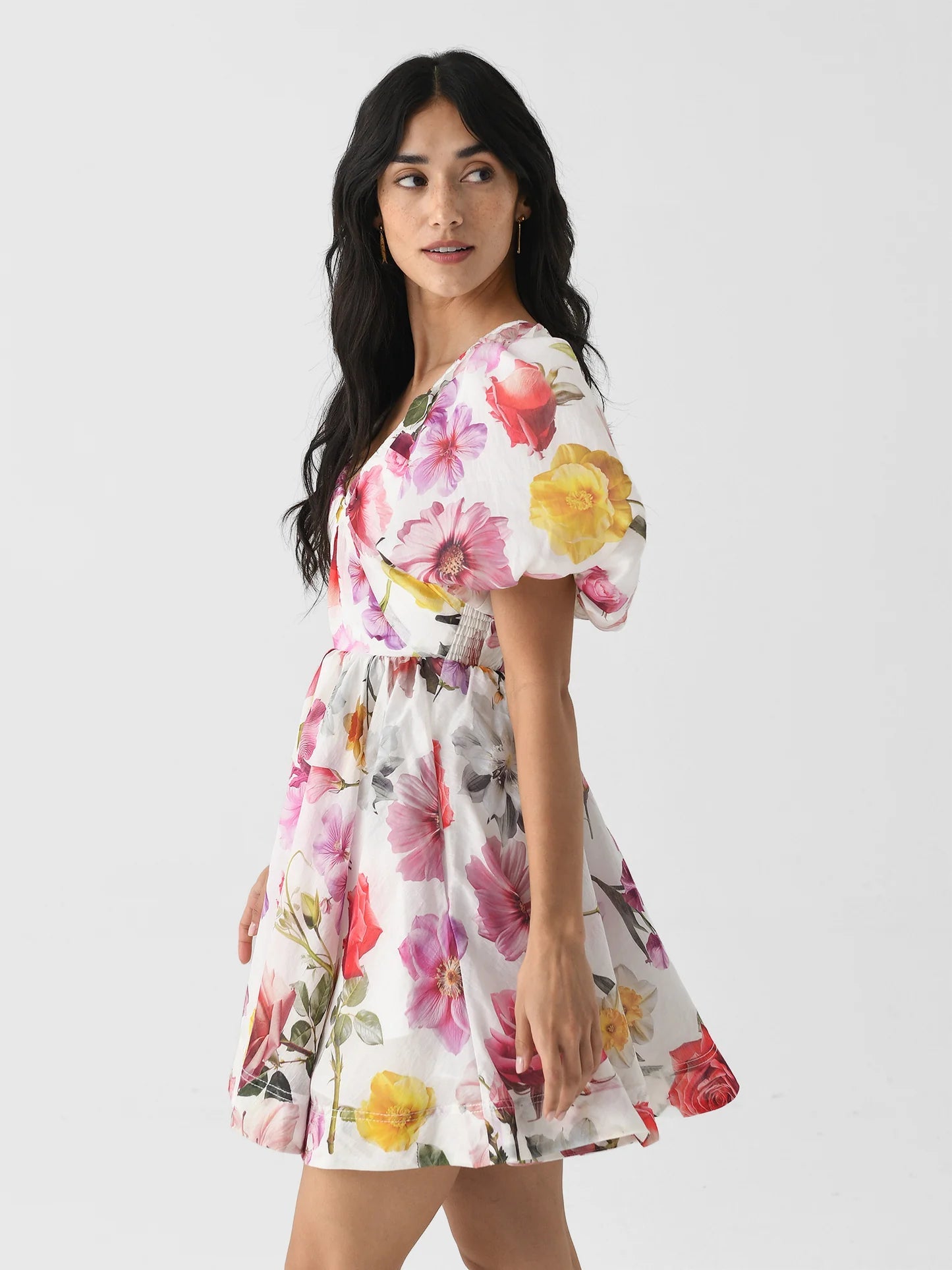 VANESSA PUFF SLEEVE FLEUR MINI DRESS, FLORAL PARTY