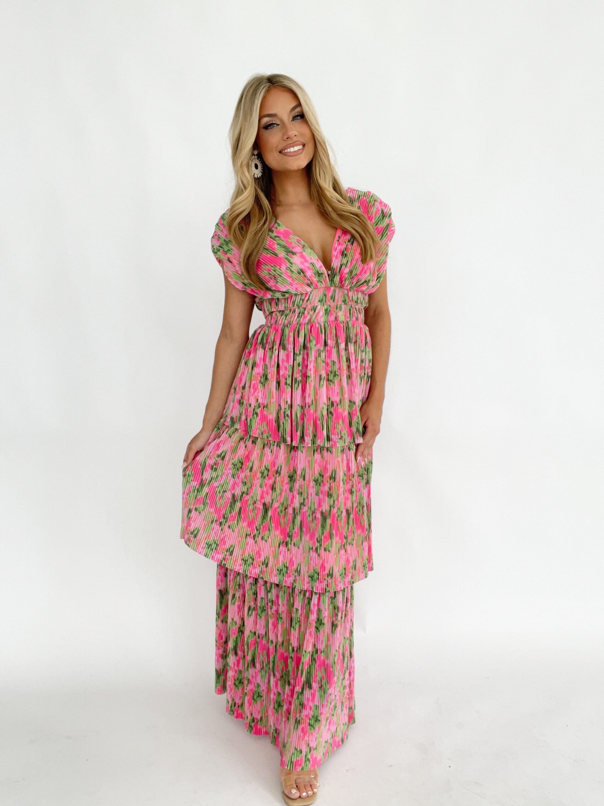 di7676bfo-printed-v-neck-dress-38994835079334 PINK PARADISE A-LINE DRESS FOR WEDDING