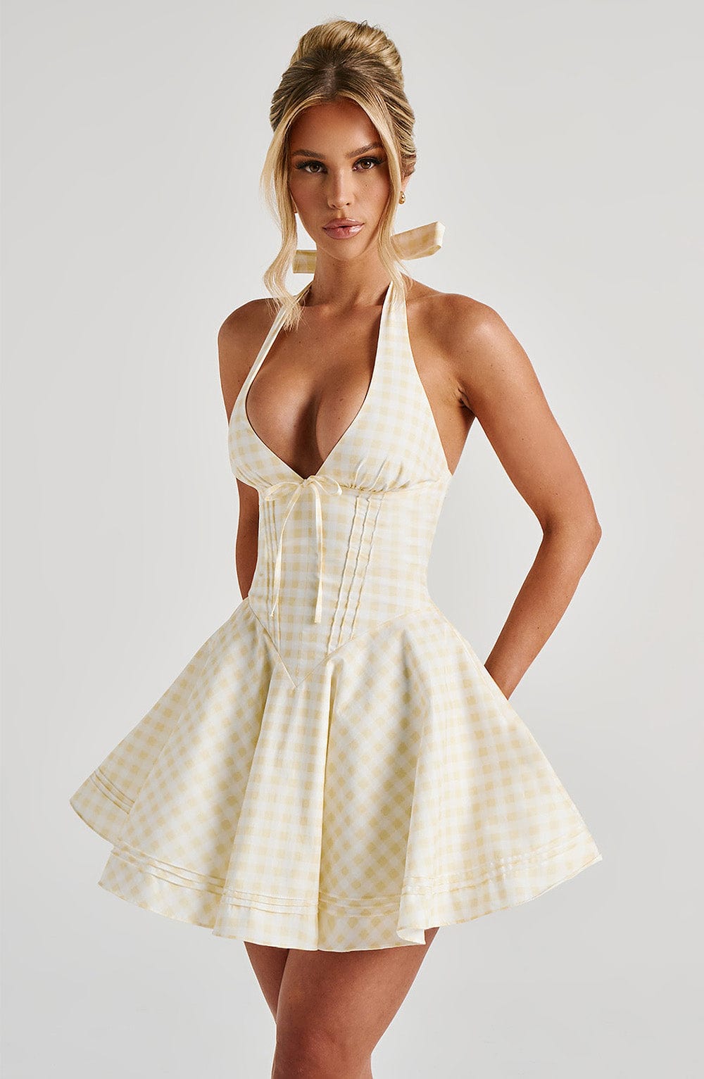 DORIS MINI DRESS IN LEMON GINGHAM FOR SUMMER