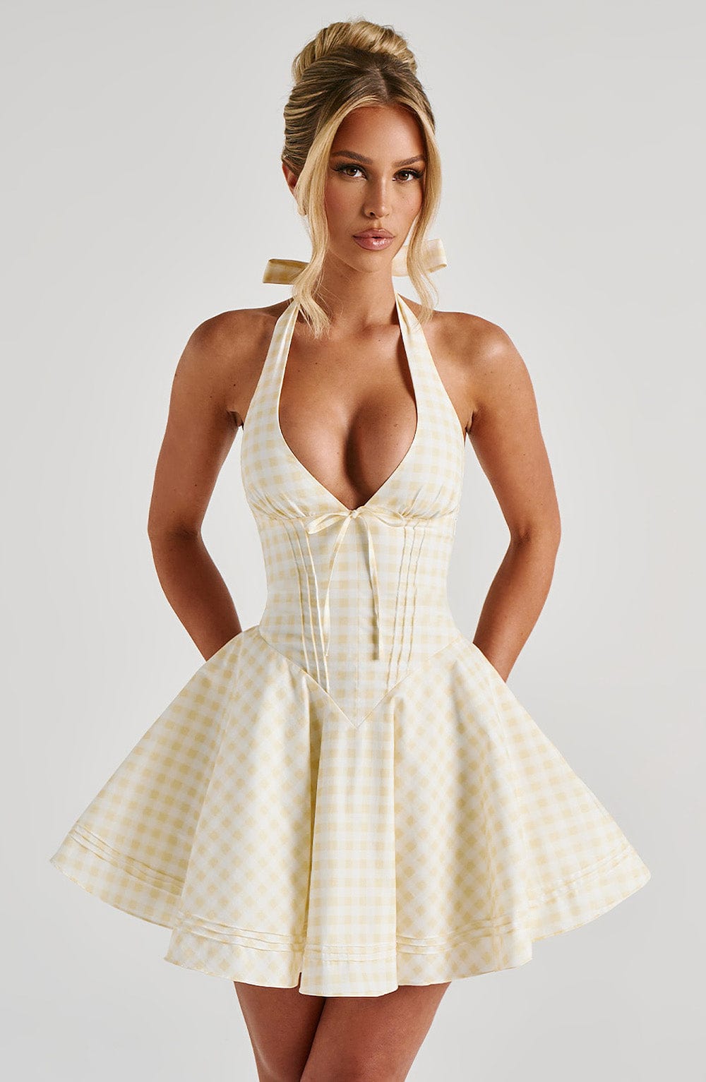 DORIS MINI DRESS IN LEMON GINGHAM FOR SUMMER